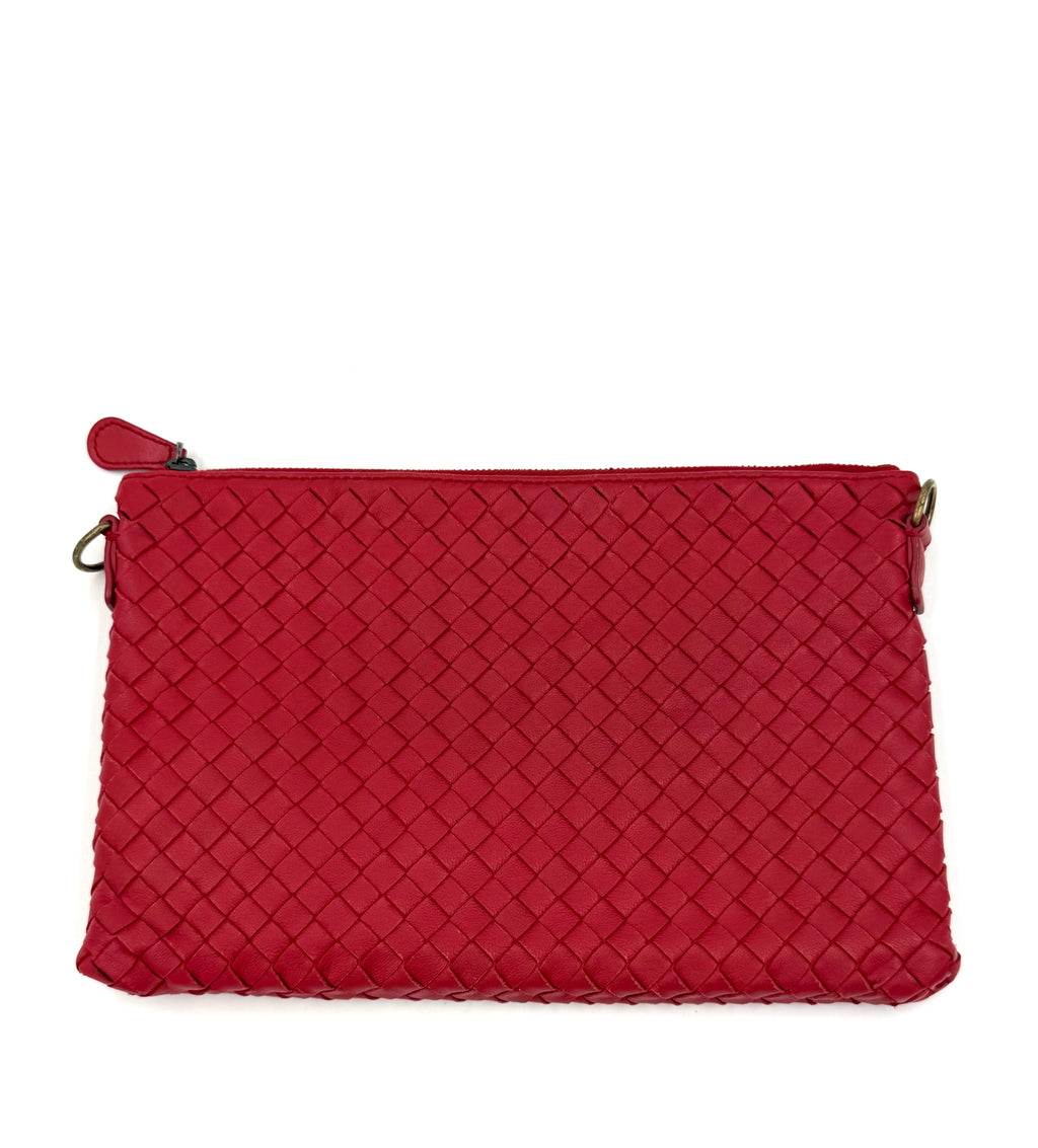 Pre-owned Bottega Veneta Biletto Red Nappa Intrecciato Chain Crossbody - Authenticated