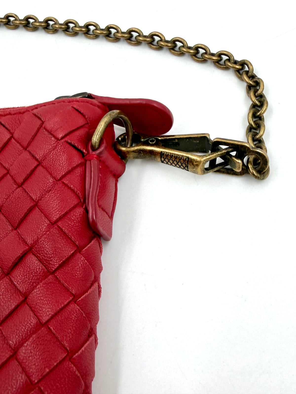 Pre-owned Bottega Veneta Biletto Red Nappa Intrecciato Chain Crossbody - Authenticated