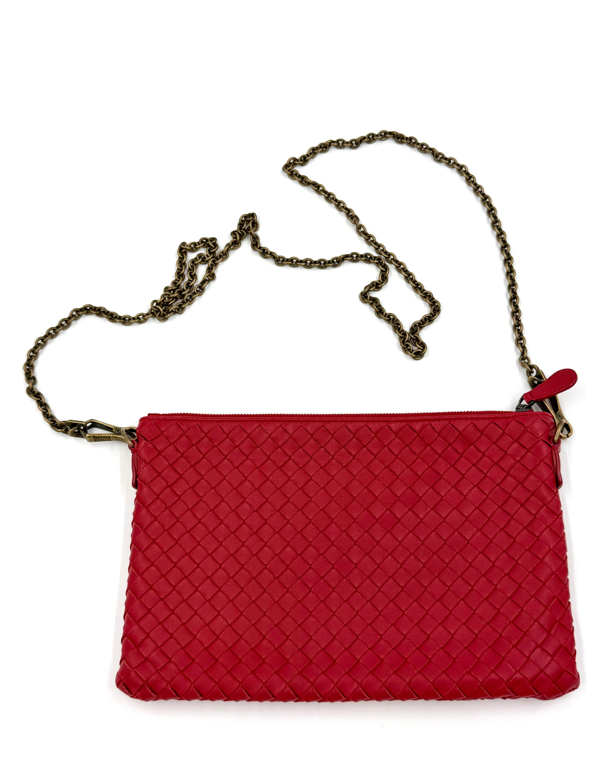 Pre-owned Bottega Veneta Biletto Red Nappa Intrecciato Chain Crossbody - Authenticated