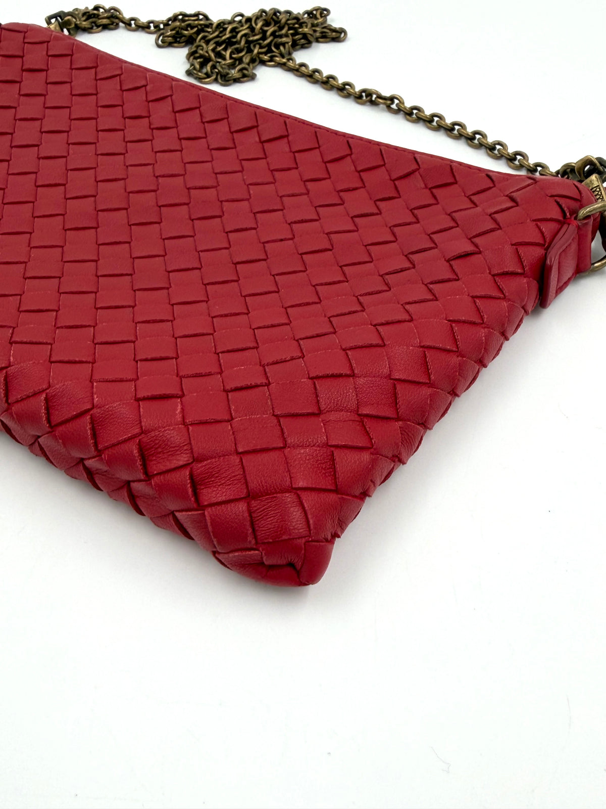 Pre-owned Bottega Veneta Biletto Red Nappa Intrecciato Chain Crossbody - Authenticated