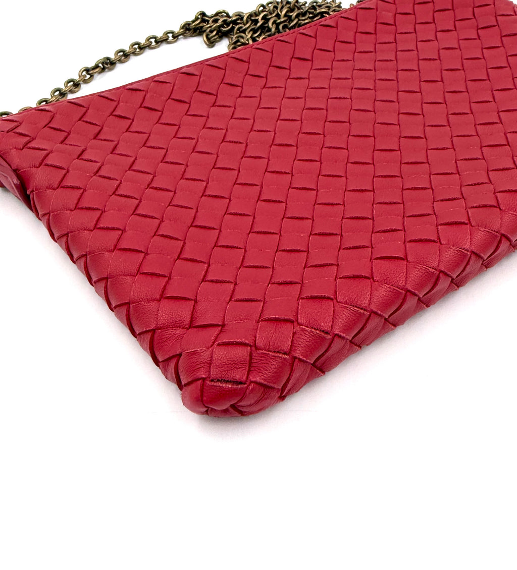 Pre-owned Bottega Veneta Biletto Red Nappa Intrecciato Chain Crossbody - Authenticated