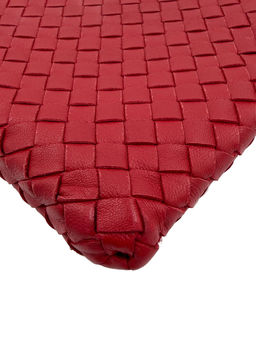 Pre-owned Bottega Veneta Biletto Red Nappa Intrecciato Chain Crossbody - Authenticated