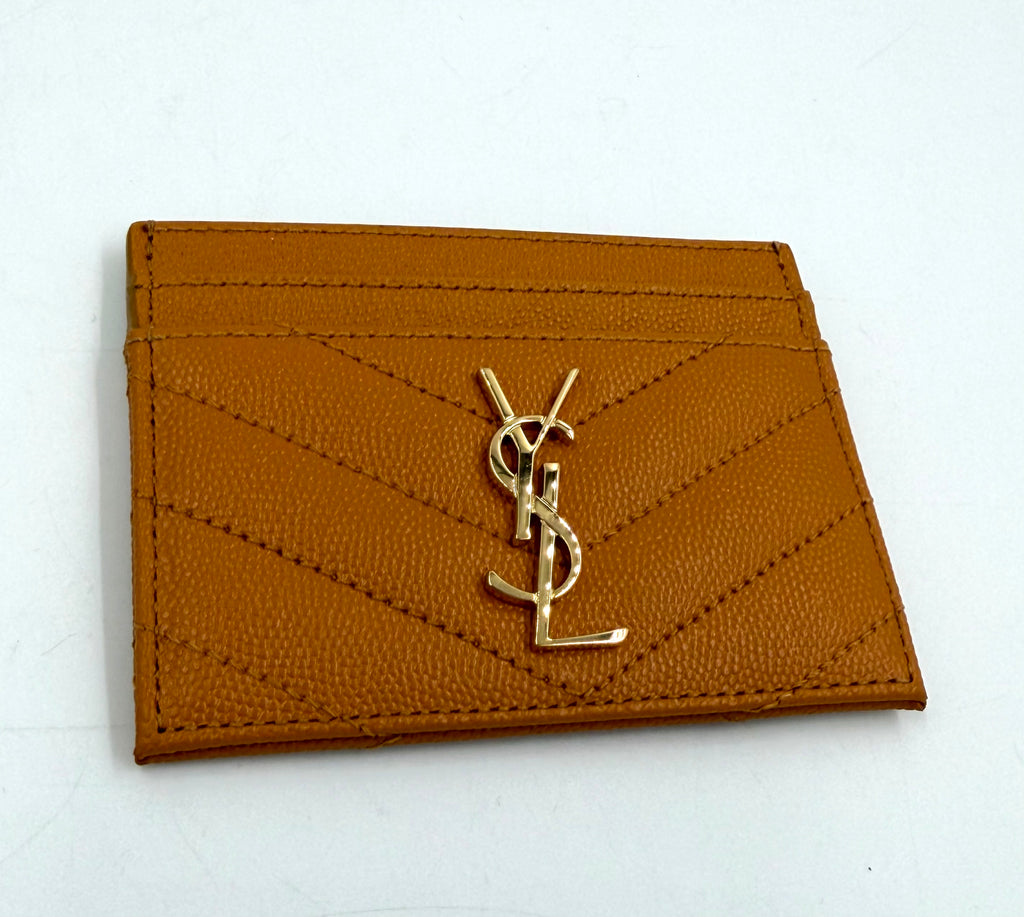 Pre-owned Saint Laurent Cassandre Card Case Senape Yellow Grain de Poudre