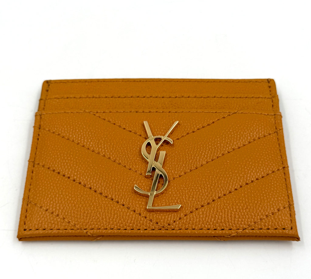 Pre-owned Saint Laurent Cassandre Card Case Senape Yellow Grain de Poudre