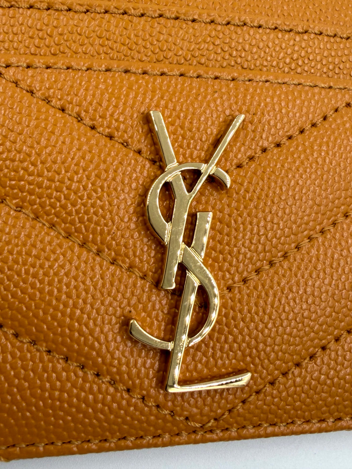 Pre-owned Saint Laurent Cassandre Card Case Senape Yellow Grain de Poudre