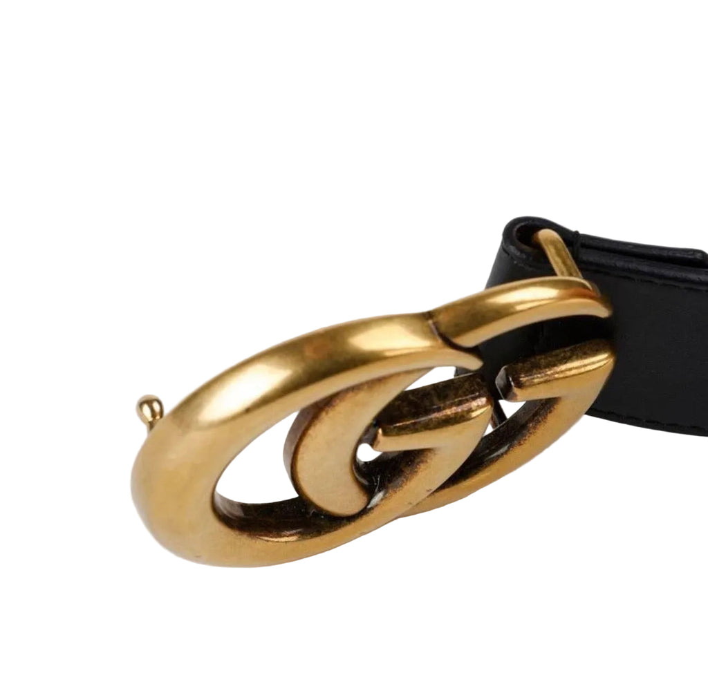 Pre-owned Black Gucci Marmont Wide Belt 90cm 36"