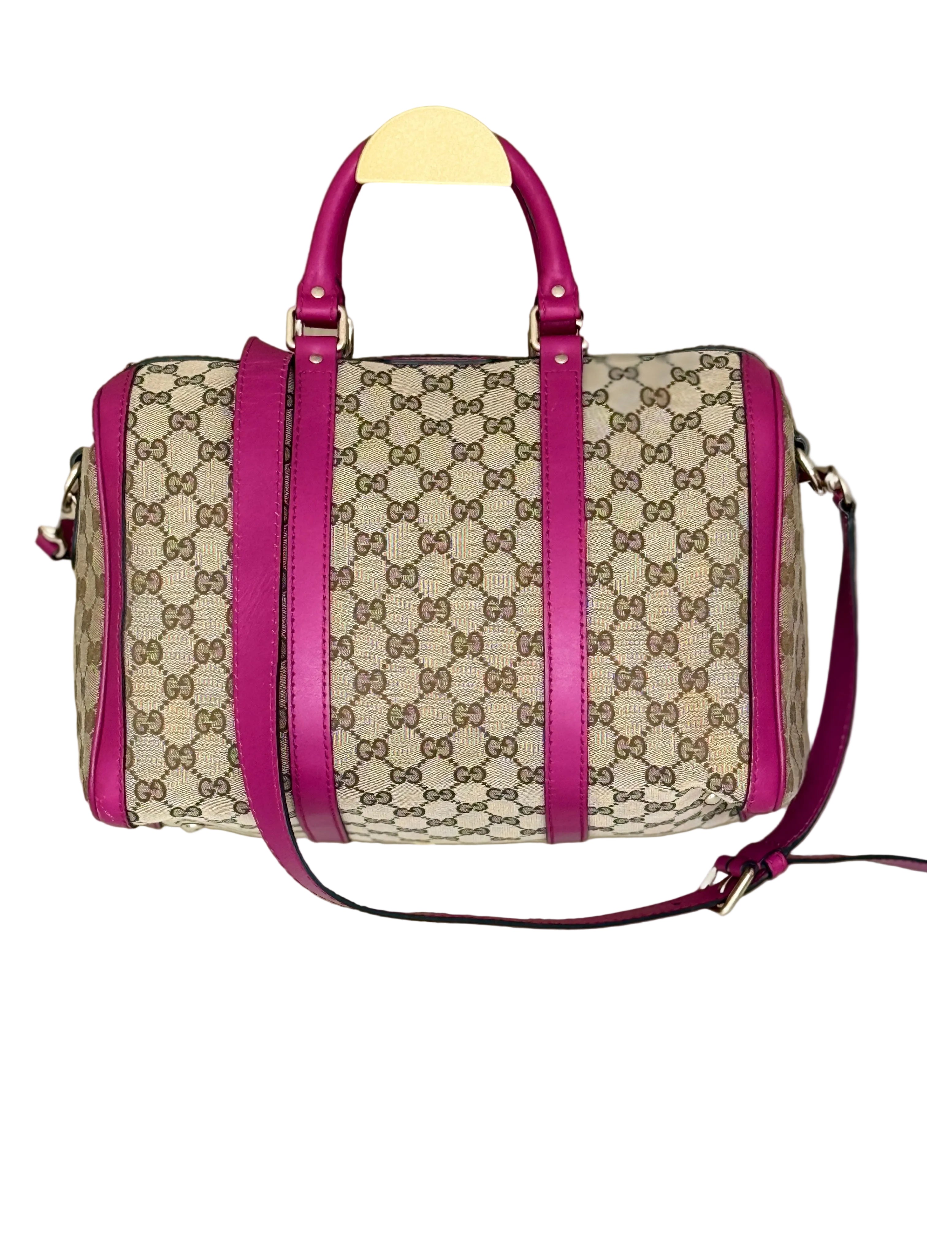 Pre-Owned Gucci Boston Bag with Removable Strap and Magenta Details - Authenticated