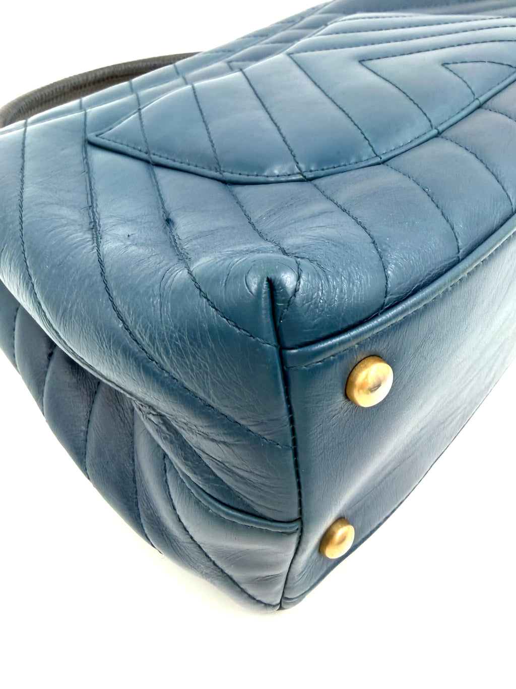 Pre-owned Chanel Blue Chevron  Calfskin and Lizard Coco Handle Medium - Authenticated
