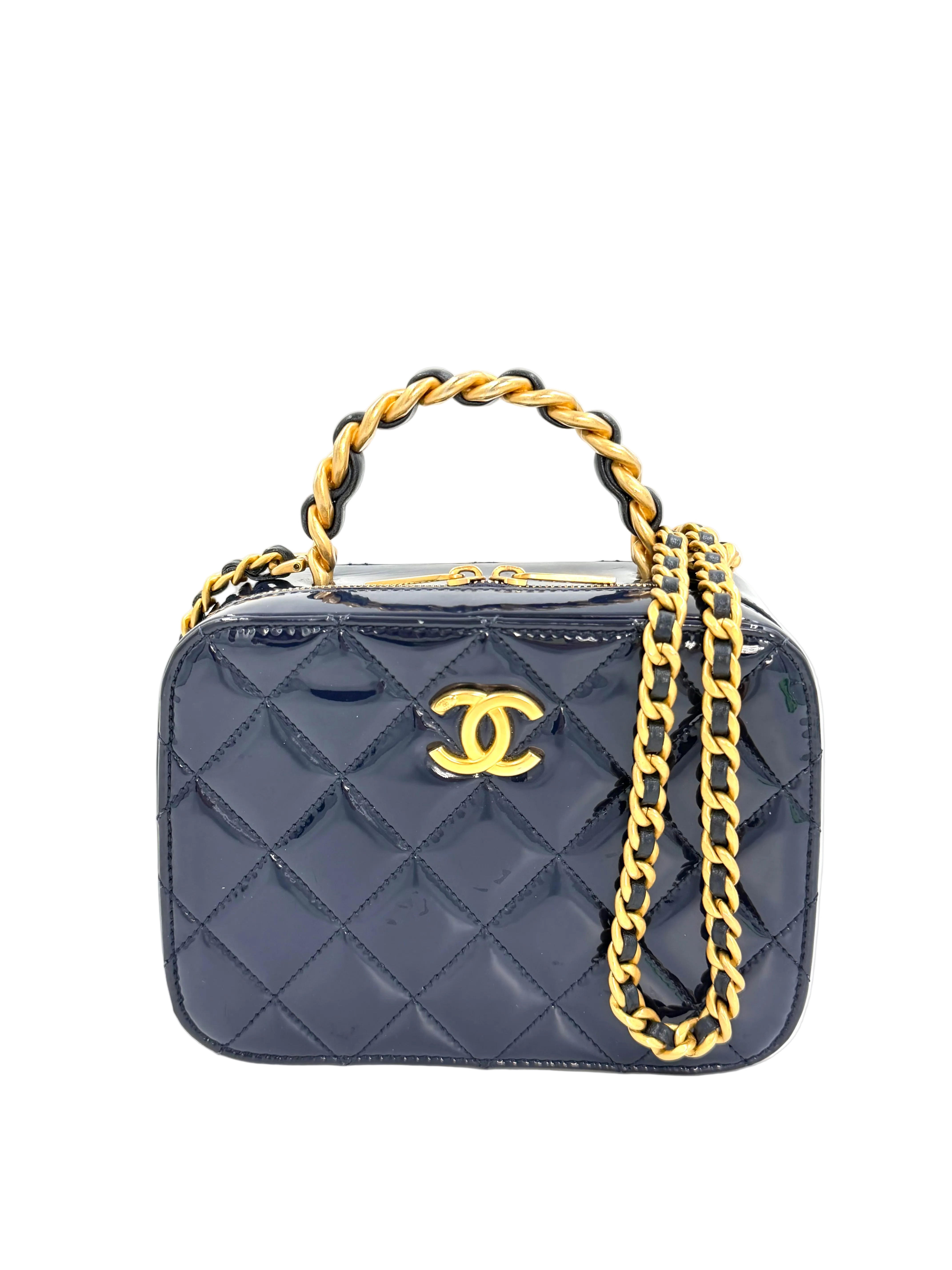 Pre-Owned Chanel Navy Blue Patent Leather Small Vanity Shoulder