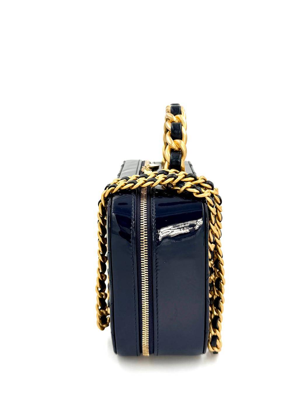 Pre-Owned Chanel Navy Blue Patent Leather Small Vanity Shoulder Bag - Authenticated