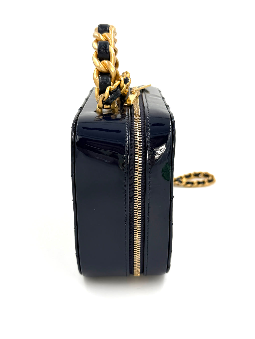 Pre-Owned Chanel Navy Blue Patent Leather Small Vanity Shoulder Bag - Authenticated