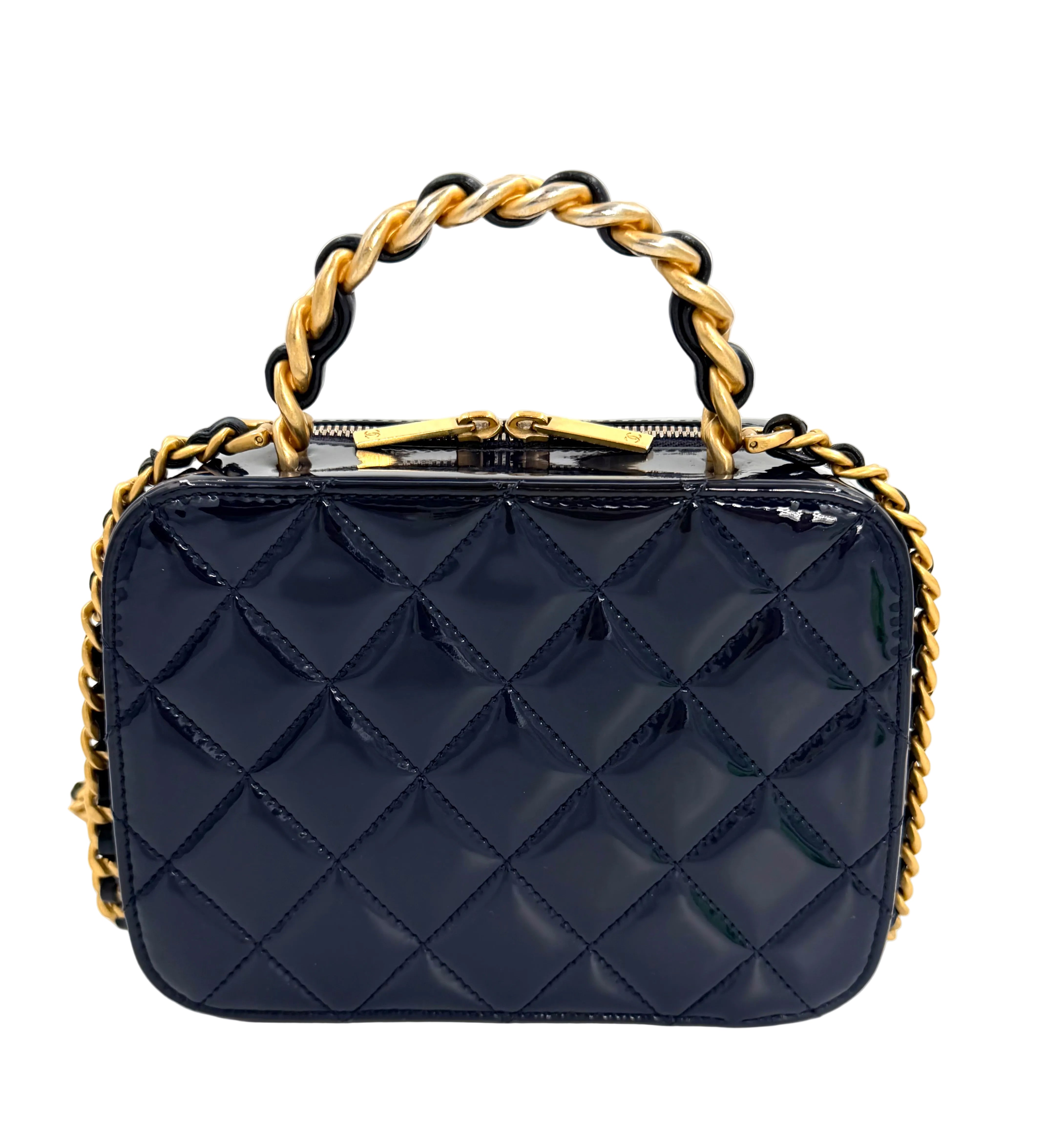 Pre-Owned Chanel Navy Blue Patent Leather Small Vanity Shoulder
