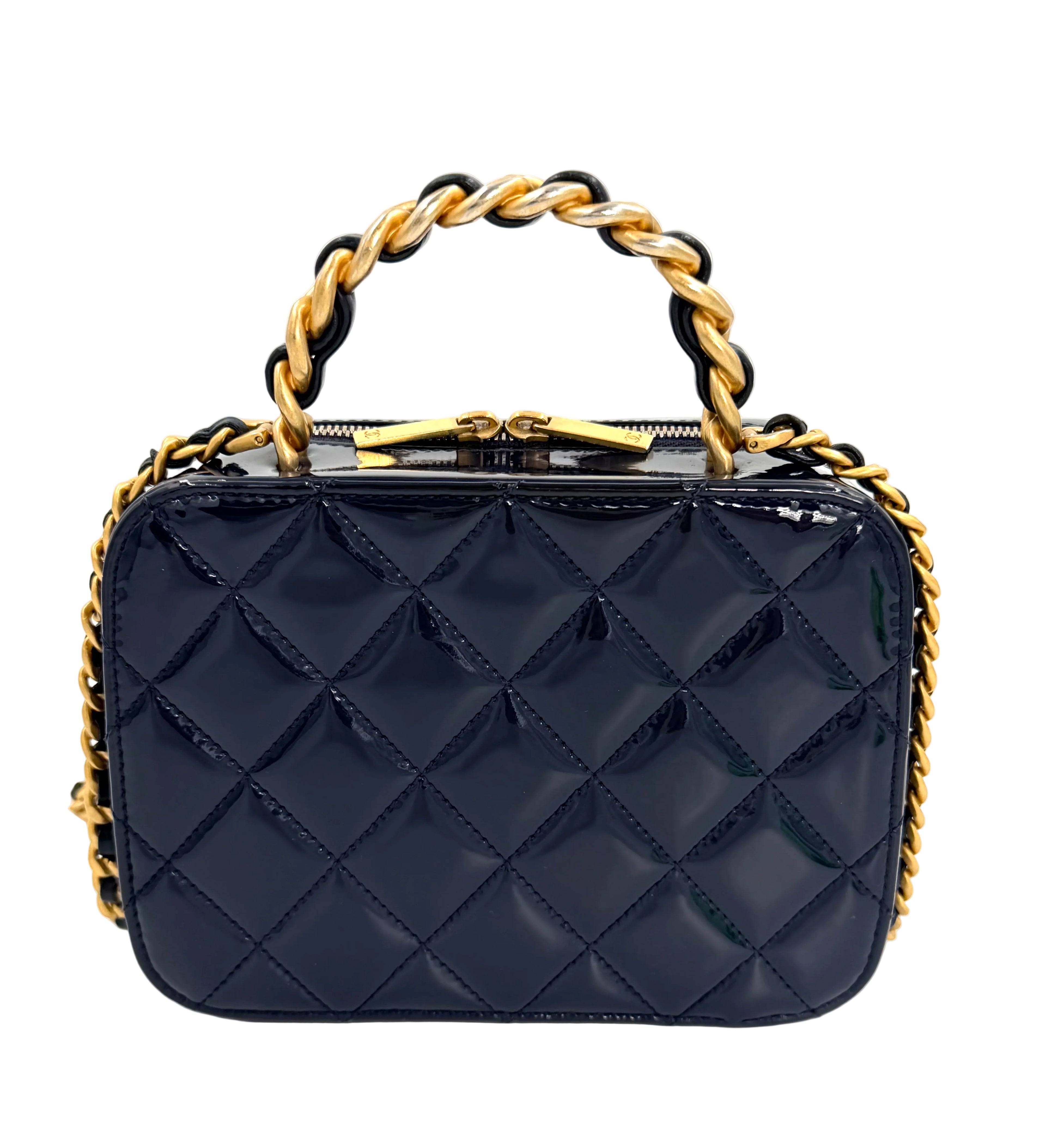 Pre-Owned Chanel Navy Blue Patent Leather Small Vanity Shoulder Bag - Authenticated