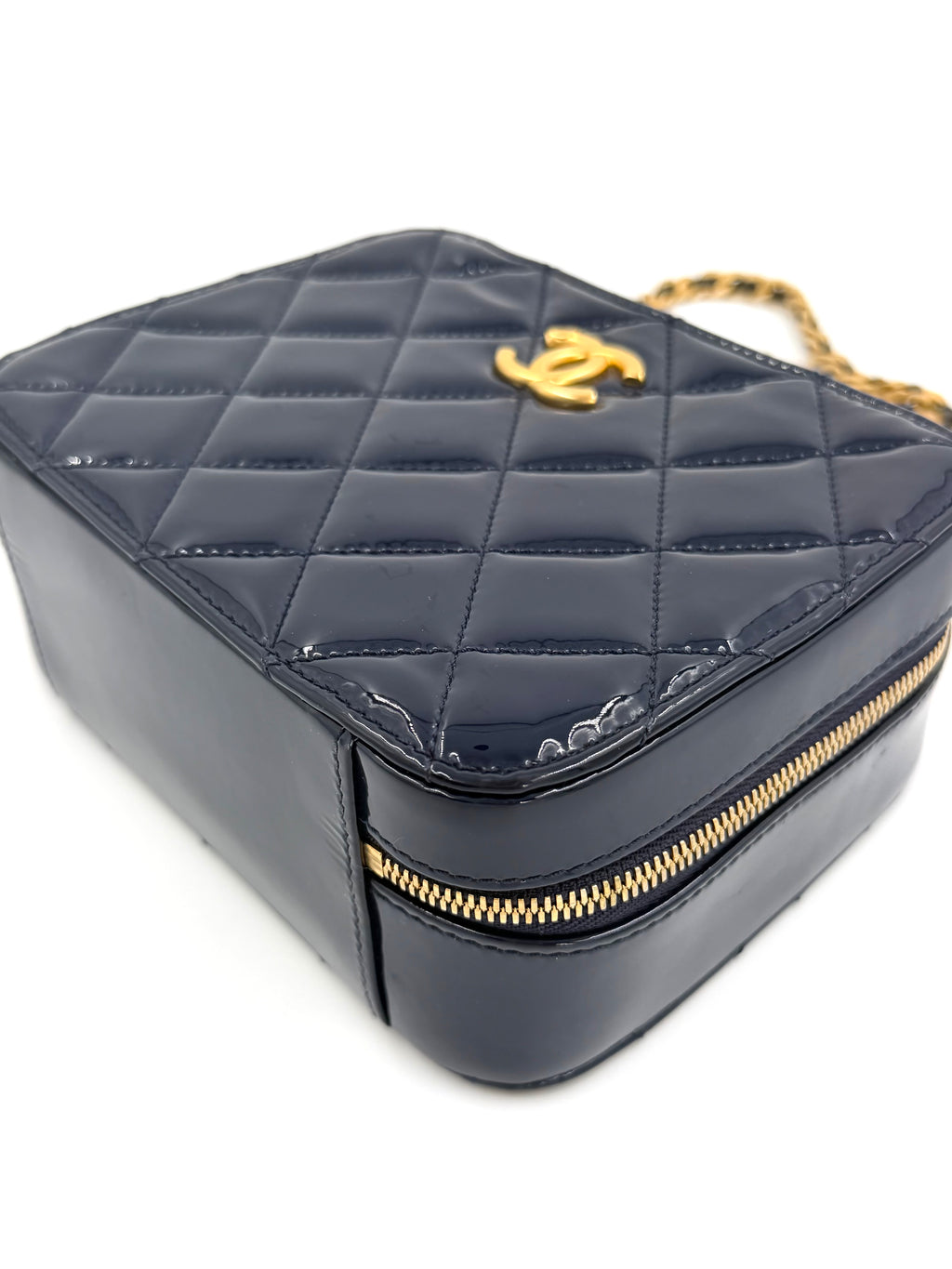 Pre-Owned Chanel Navy Blue Patent Leather Small Vanity Shoulder Bag - Authenticated