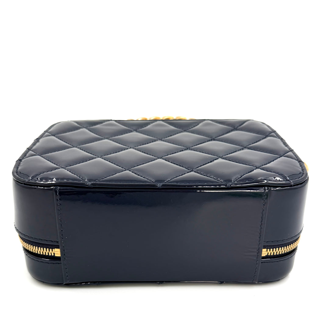 Pre-Owned Chanel Navy Blue Patent Leather Small Vanity Shoulder Bag - Authenticated