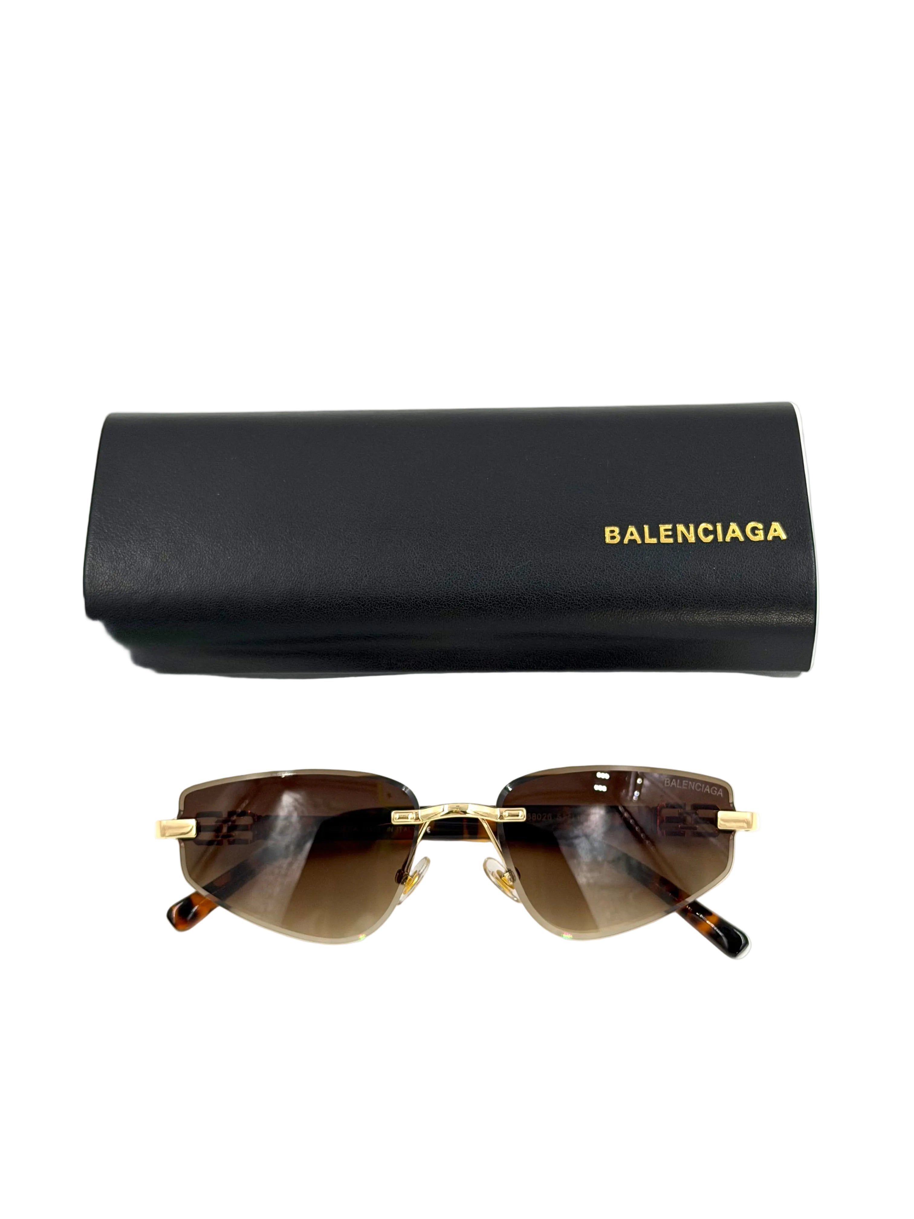 NEW Balenciaga Gossip Rectangle Sunglasses - Gold Rim