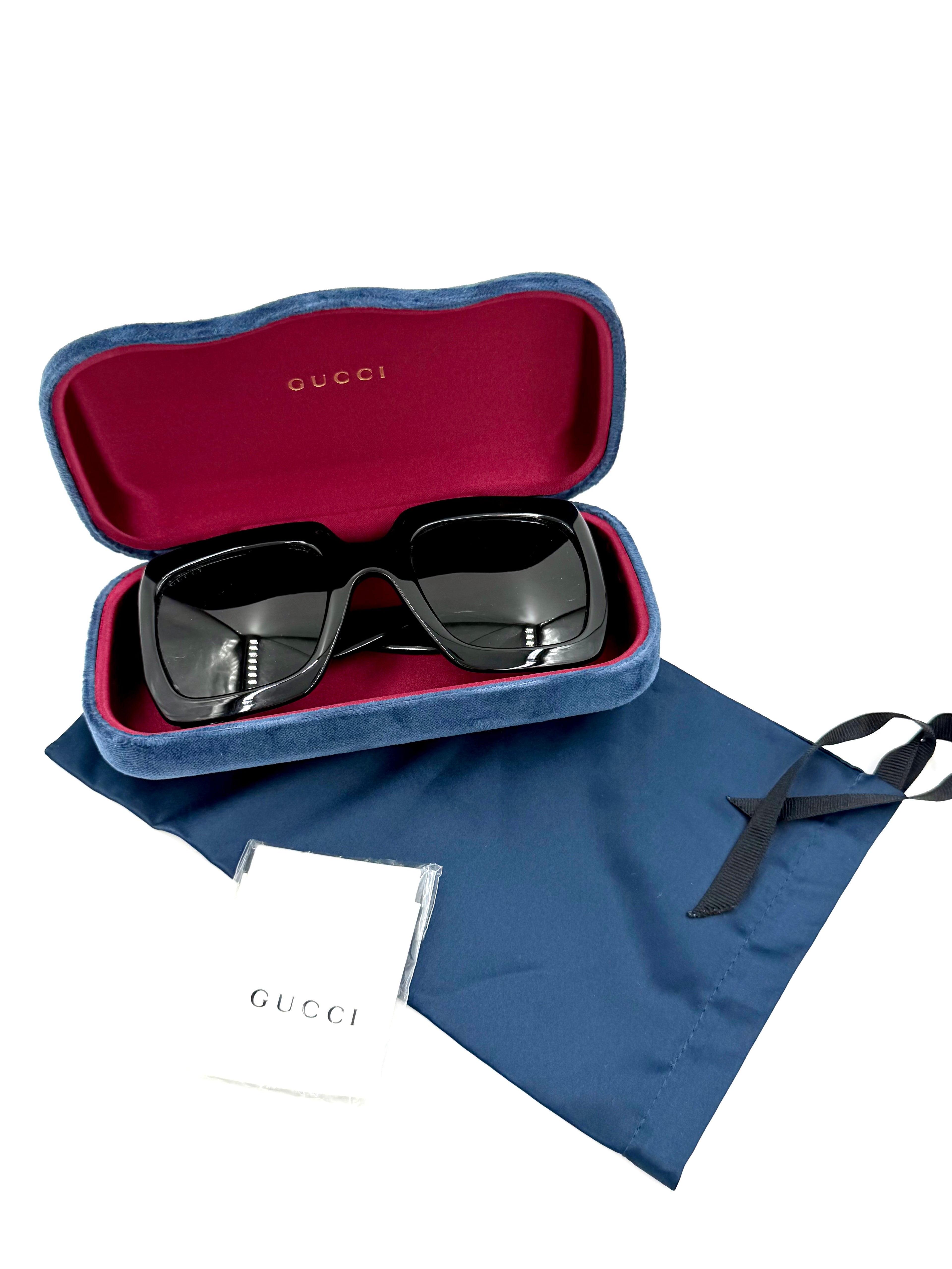 New Gucci GG0053SN Rectangular Black Sunglasses With Gray Lenses