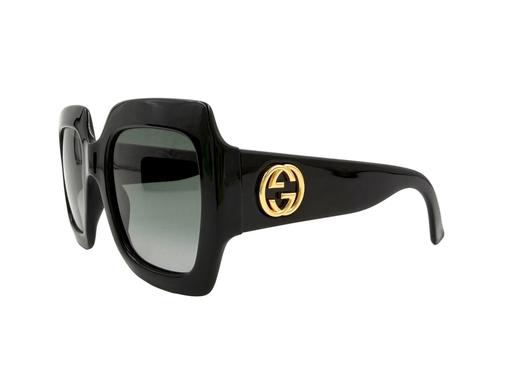 New Gucci GG0053SN Rectangular Black Sunglasses With Gray Lenses