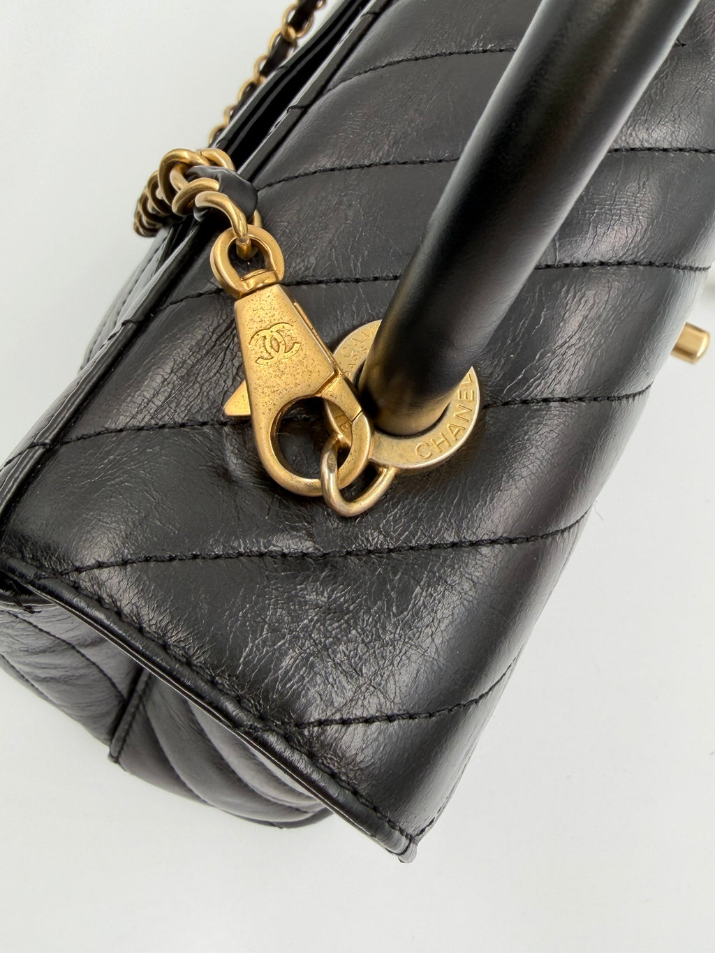 Pre-owned Chanel Black Chevron Coco Handle with Gold Hardware - Authenticated