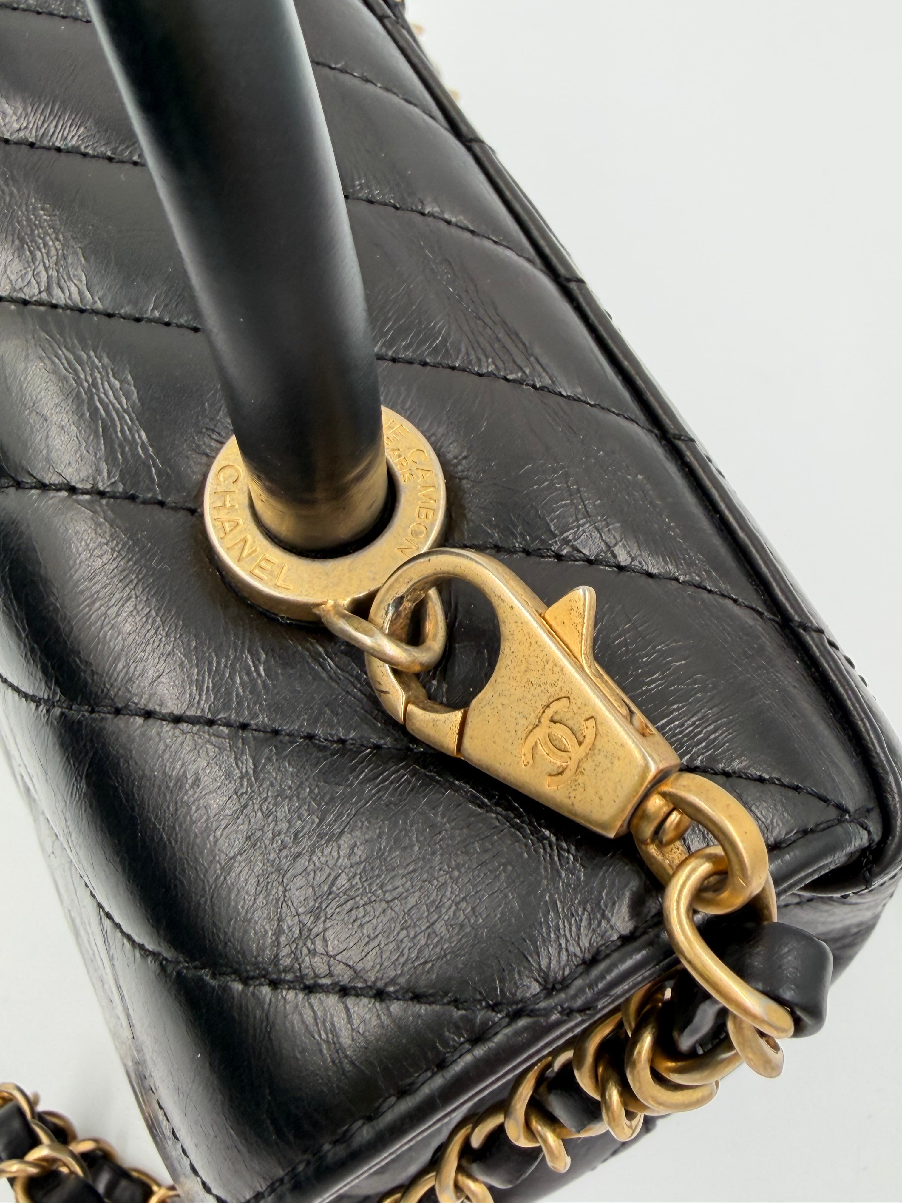 Pre-owned Chanel Black Chevron Coco Handle with Gold Hardware - Authenticated