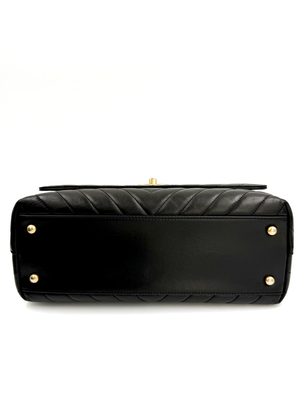 Pre-owned Chanel Black Chevron Coco Handle with Gold Hardware - Authenticated