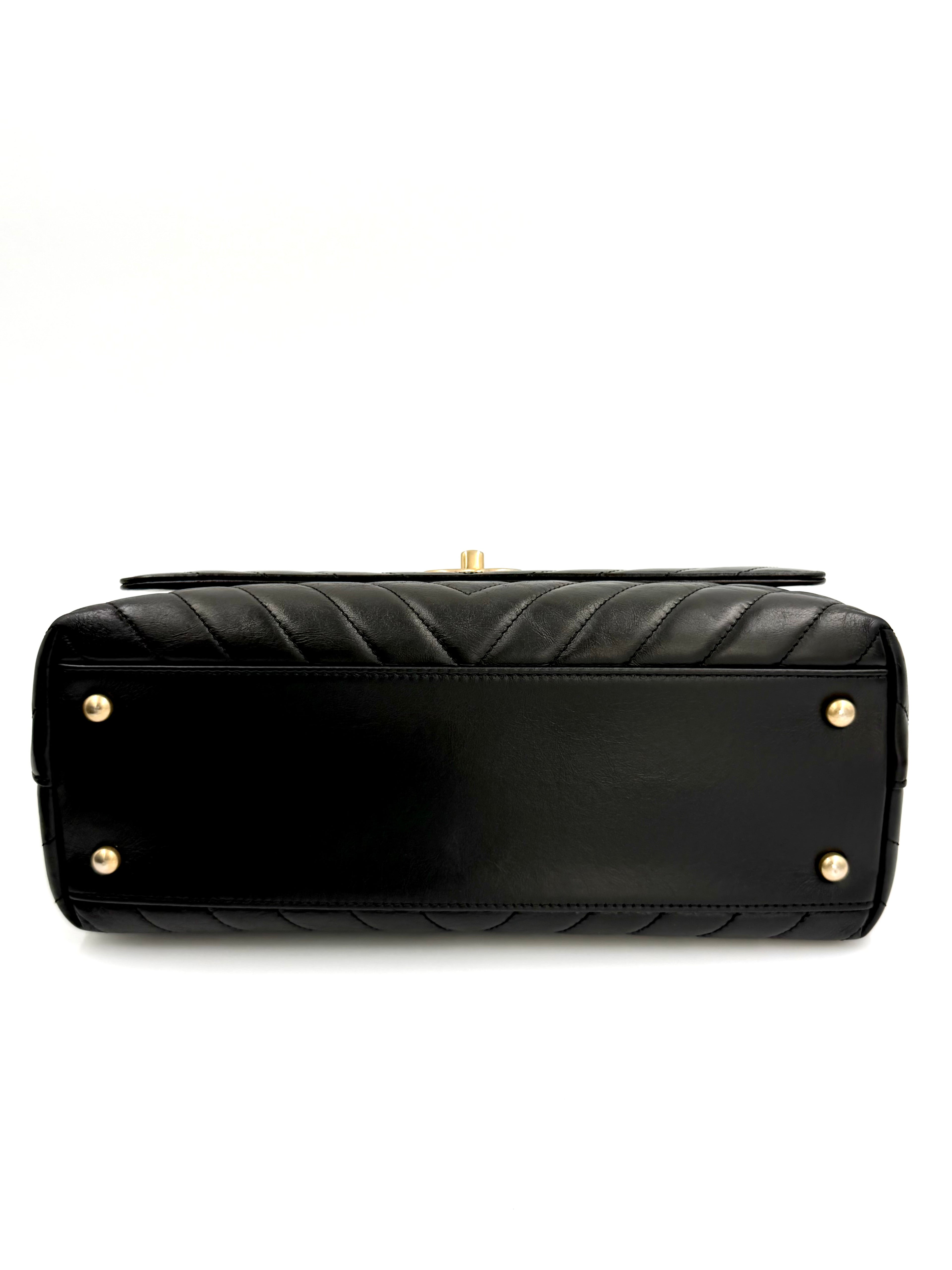 Pre-owned Chanel Black Chevron Coco Handle with Gold Hardware - Authenticated