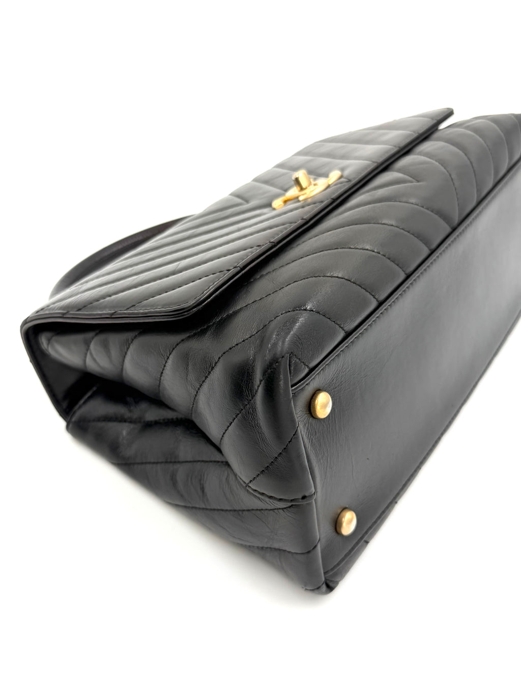 Pre-owned Chanel Black Chevron Coco Handle with Gold Hardware - Authenticated