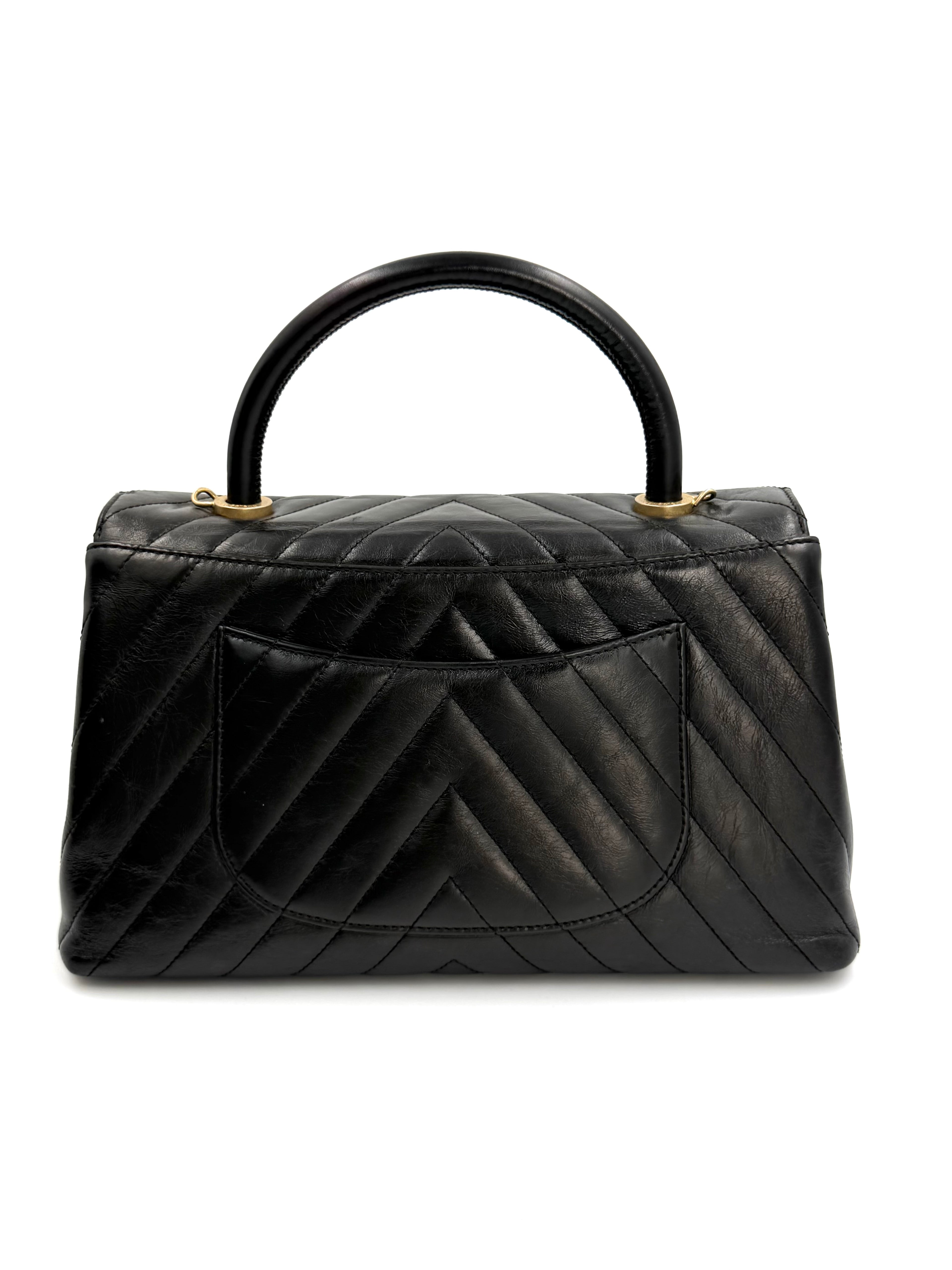 Pre-owned Chanel Black Chevron Coco Handle with Gold Hardware - Authenticated