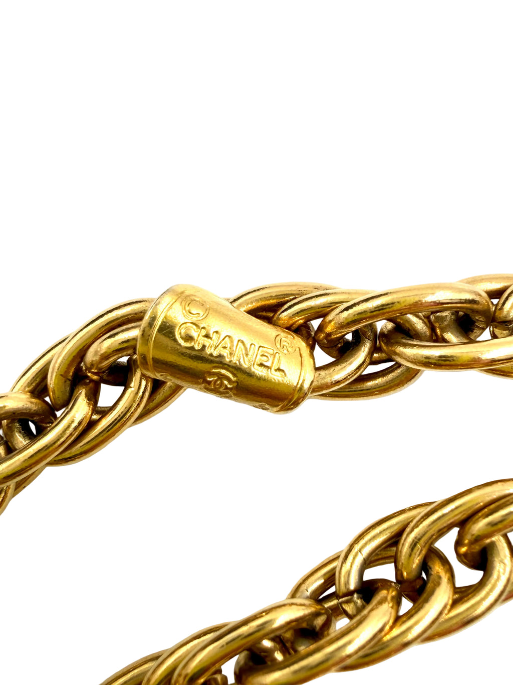 Pre-Owned Chanel Multi Strand Chain with Crystals and Gold Medallion 24k Gold Plated Vintage - Authenticated