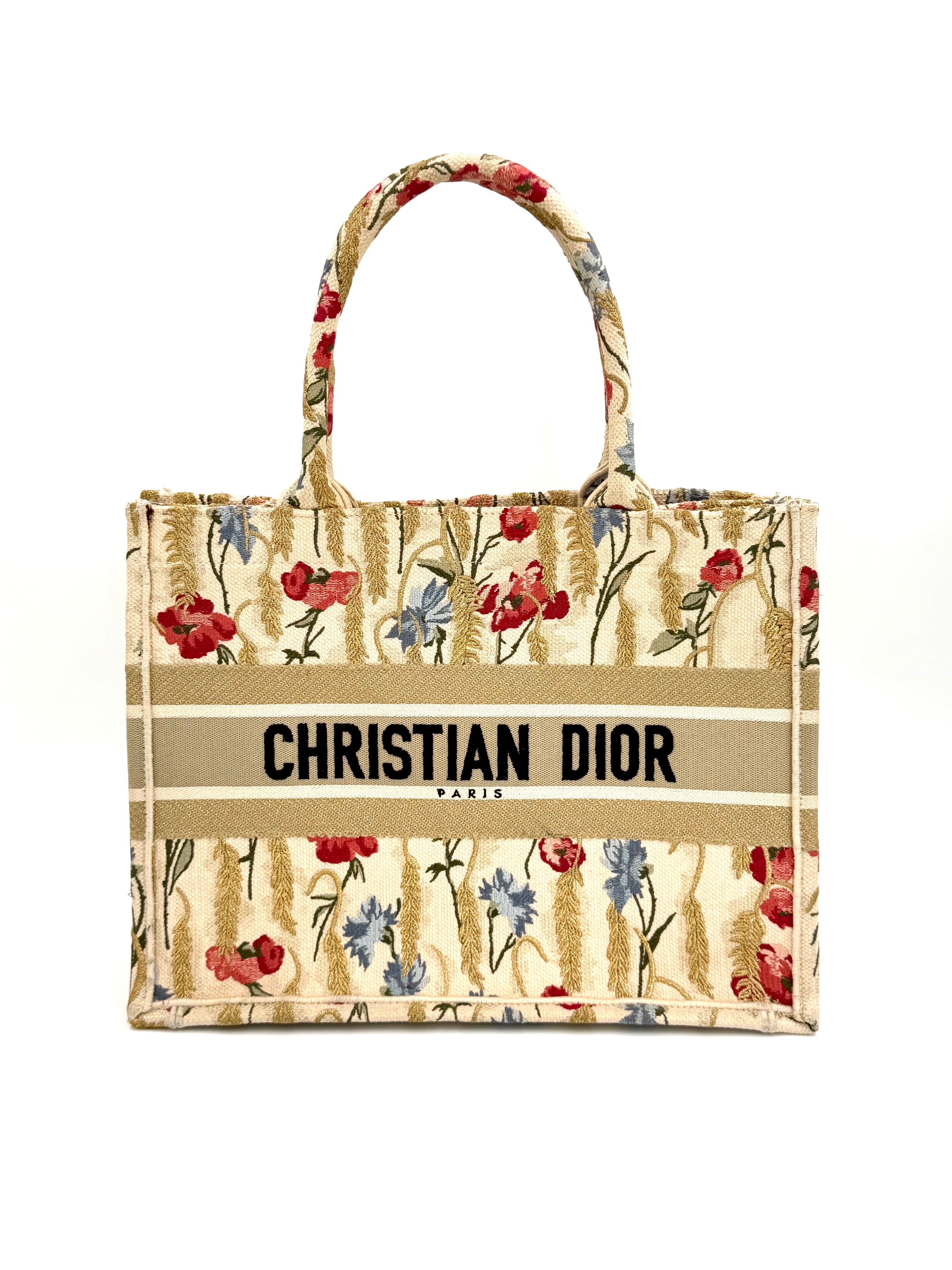 Pre-owned Christian Dior Canvas Embroidered Medium Hibiscus Book Tote - Authenticated