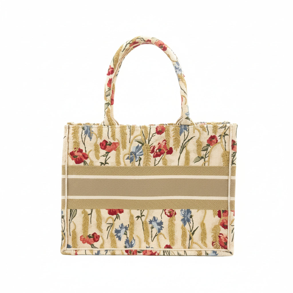 Pre-owned Christian Dior Canvas Embroidered Medium Hibiscus Book Tote - Authenticated