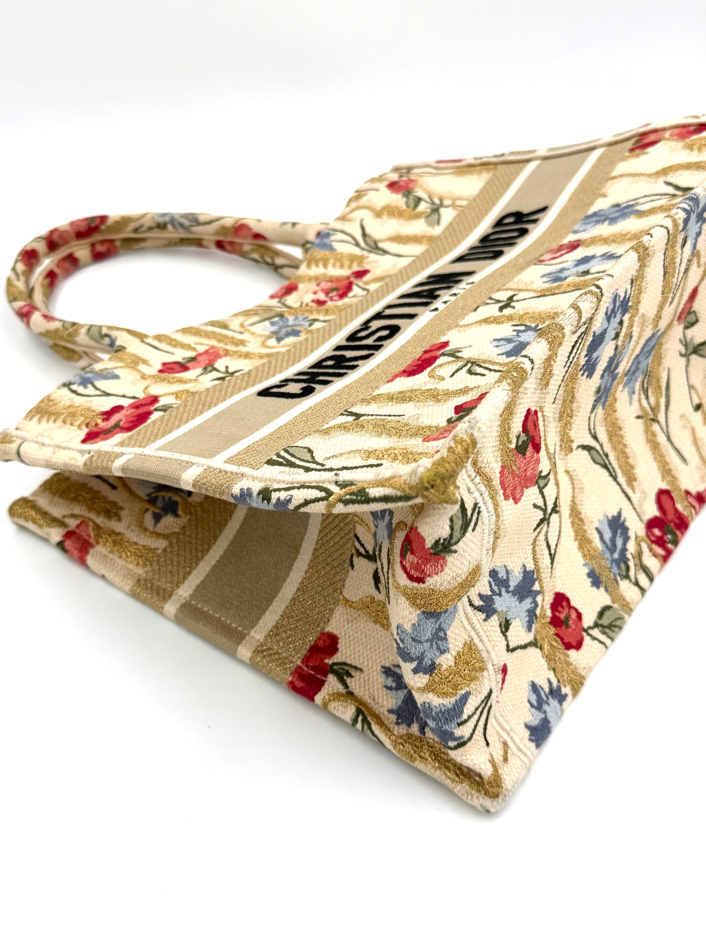 Pre-owned Christian Dior Canvas Embroidered Medium Hibiscus Book Tote - Authenticated