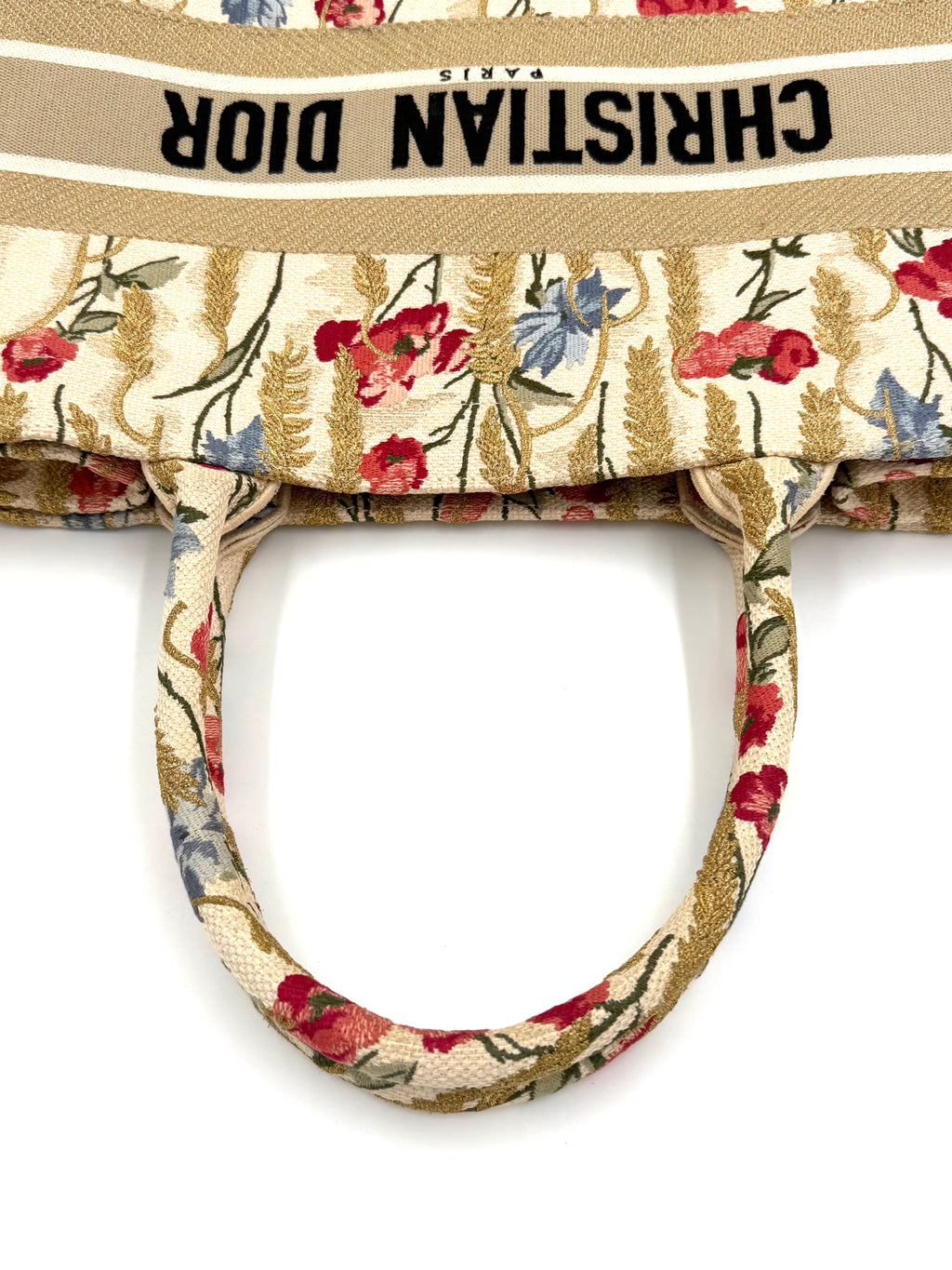 Pre-owned Christian Dior Canvas Embroidered Medium Hibiscus Book Tote - Authenticated