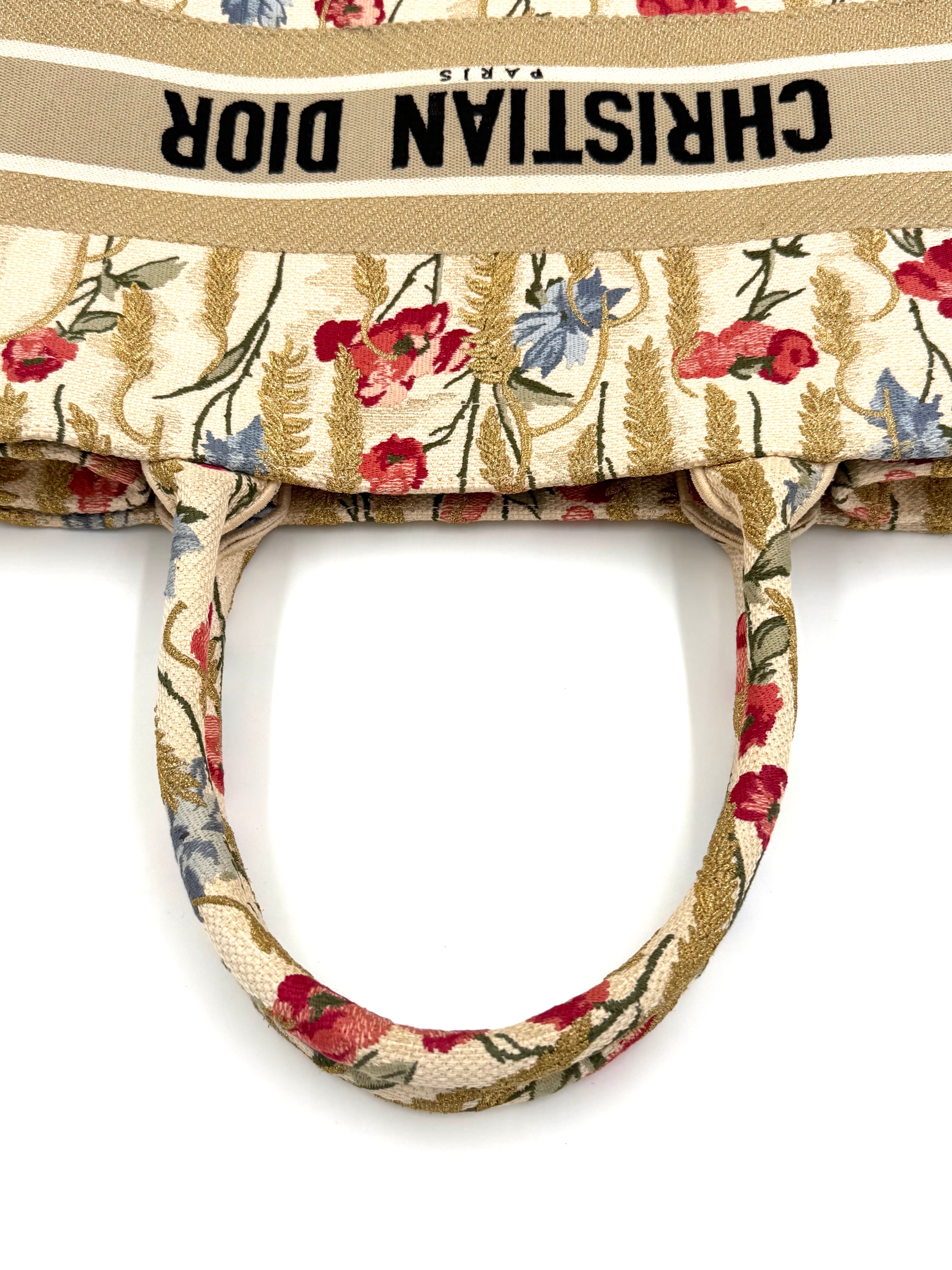 Pre-owned Christian Dior Canvas Embroidered Medium Hibiscus Book Tote - Authenticated