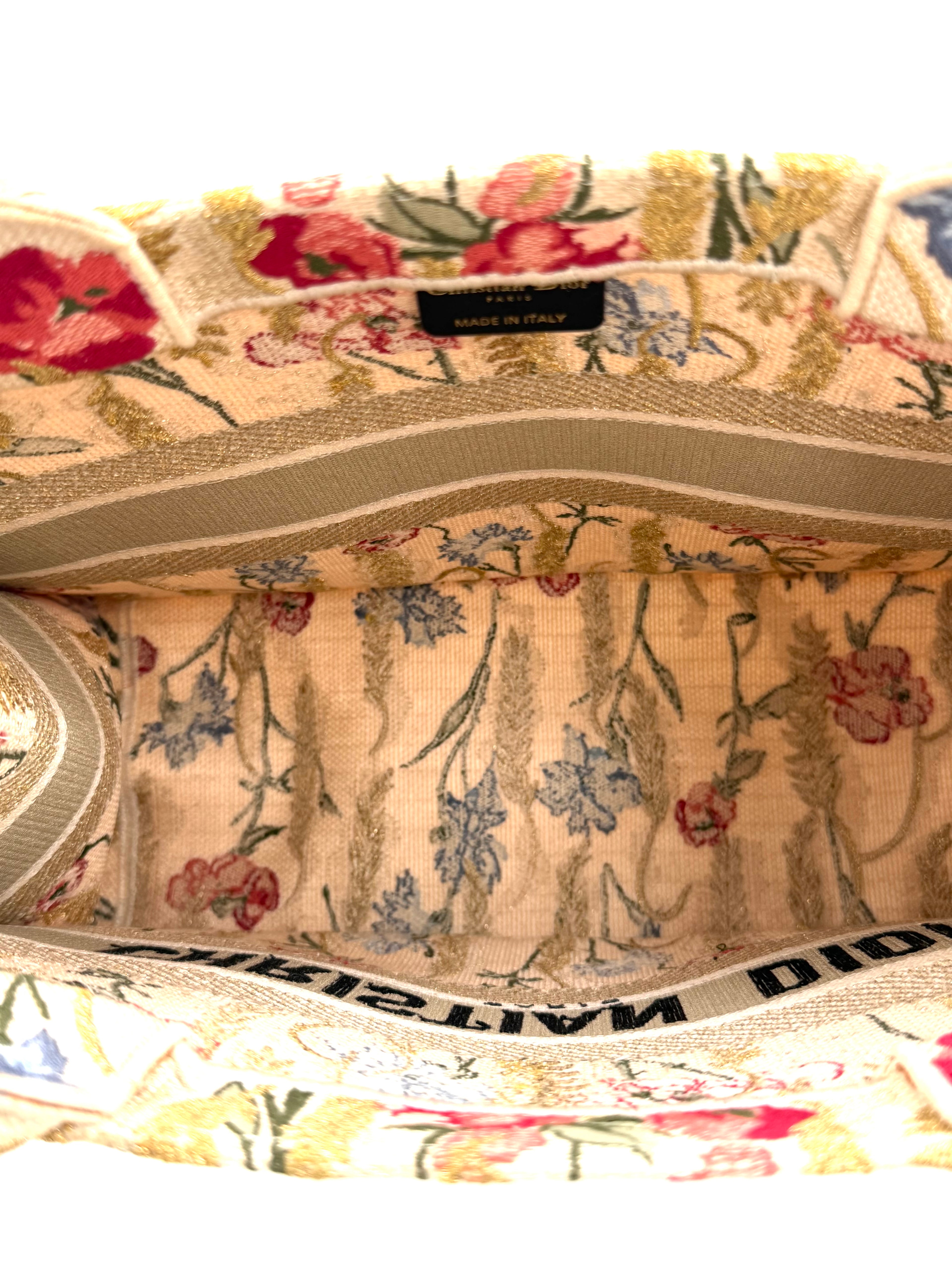 Pre-owned Christian Dior Canvas Embroidered Medium Hibiscus Book Tote - Authenticated