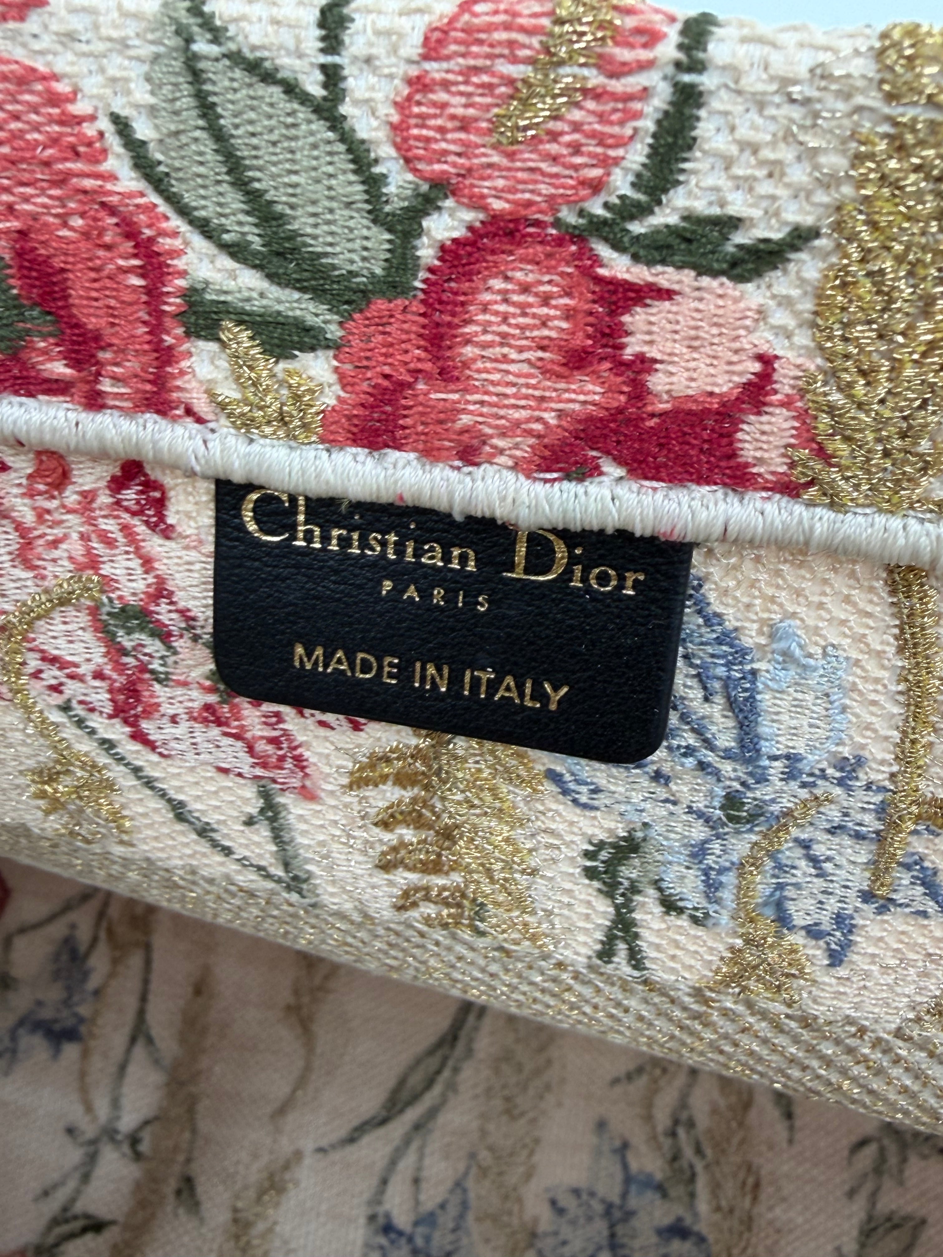 Pre-owned Christian Dior Canvas Embroidered Medium Hibiscus Book Tote - Authenticated