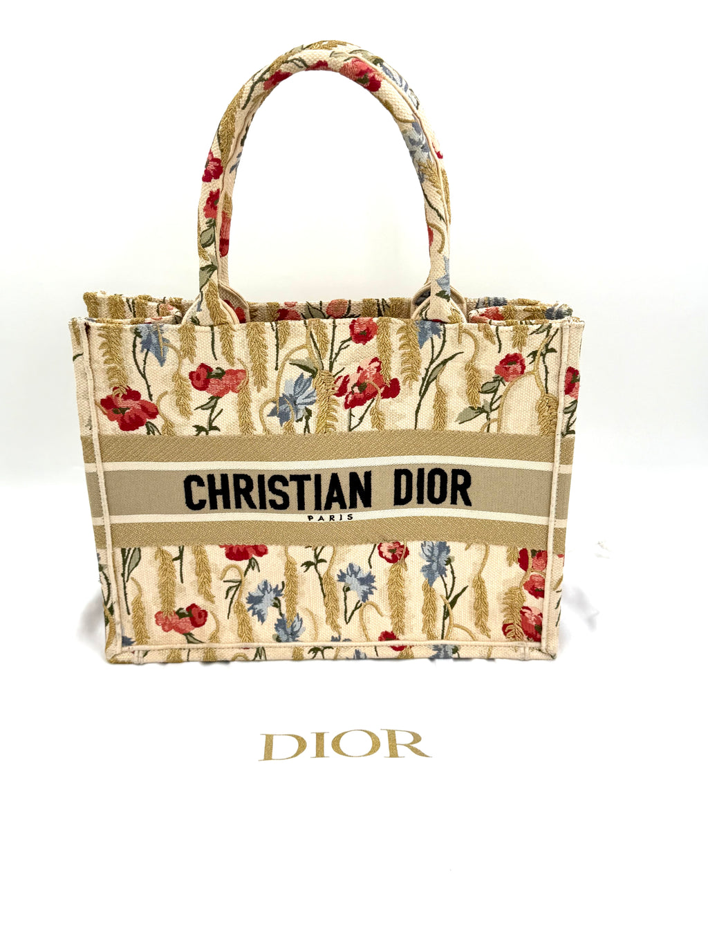 Pre-owned Christian Dior Canvas Embroidered Medium Hibiscus Book Tote - Authenticated