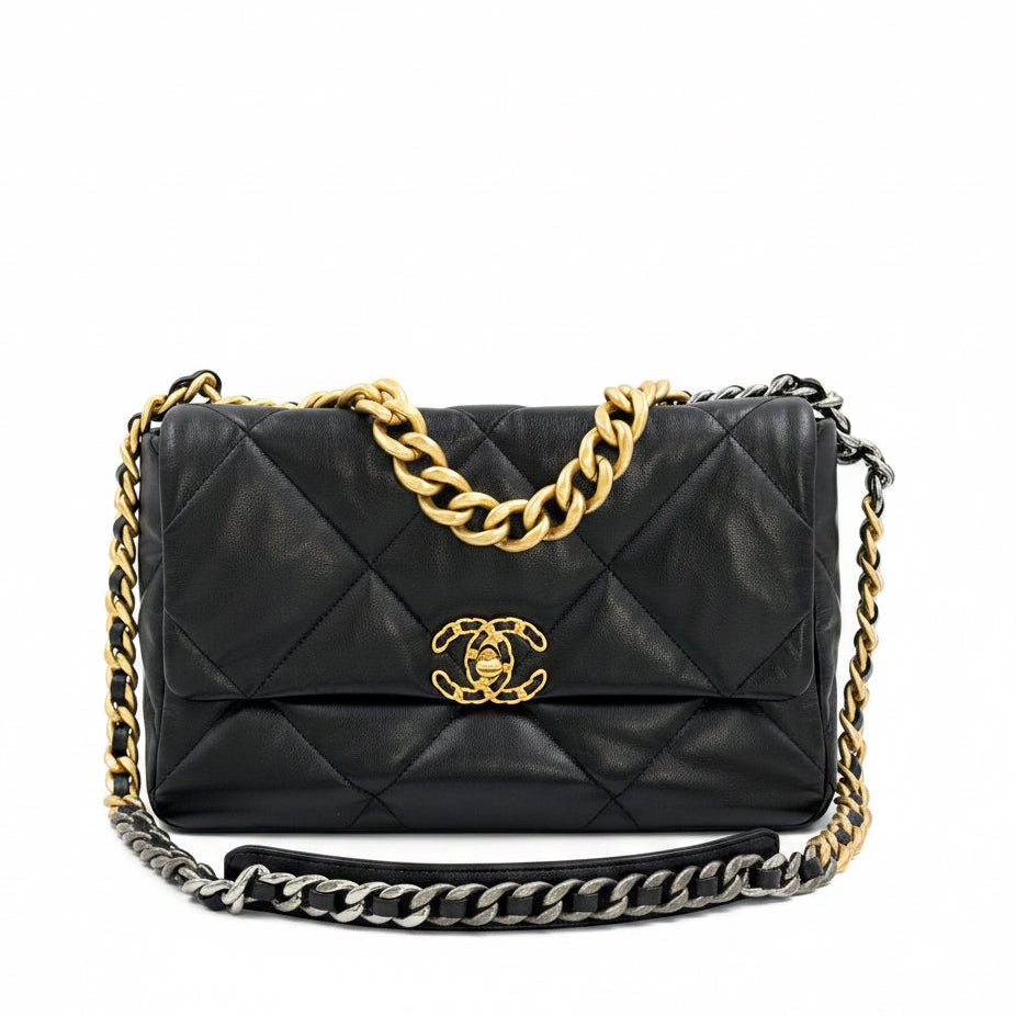 Pre-owned Chanel 19 Black With Mixed Metal Hardware Large - Authenticated