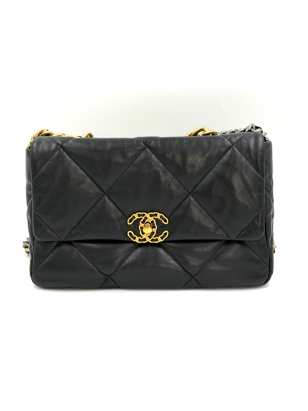 Pre-owned Chanel 19 Black With Mixed Metal Hardware Large - Authenticated