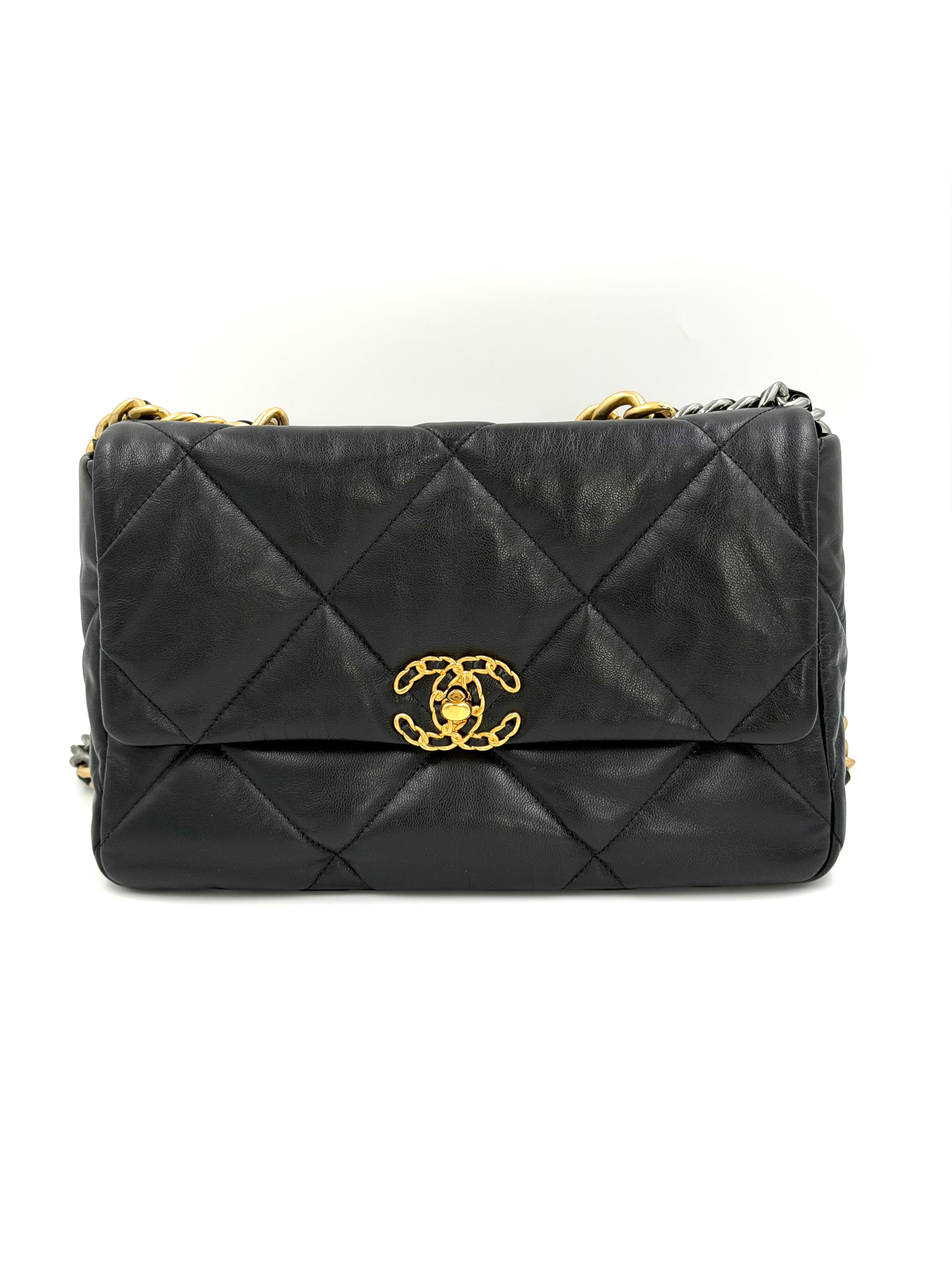 Pre-owned Chanel 19 Black With Mixed Metal Hardware Large - Authenticated