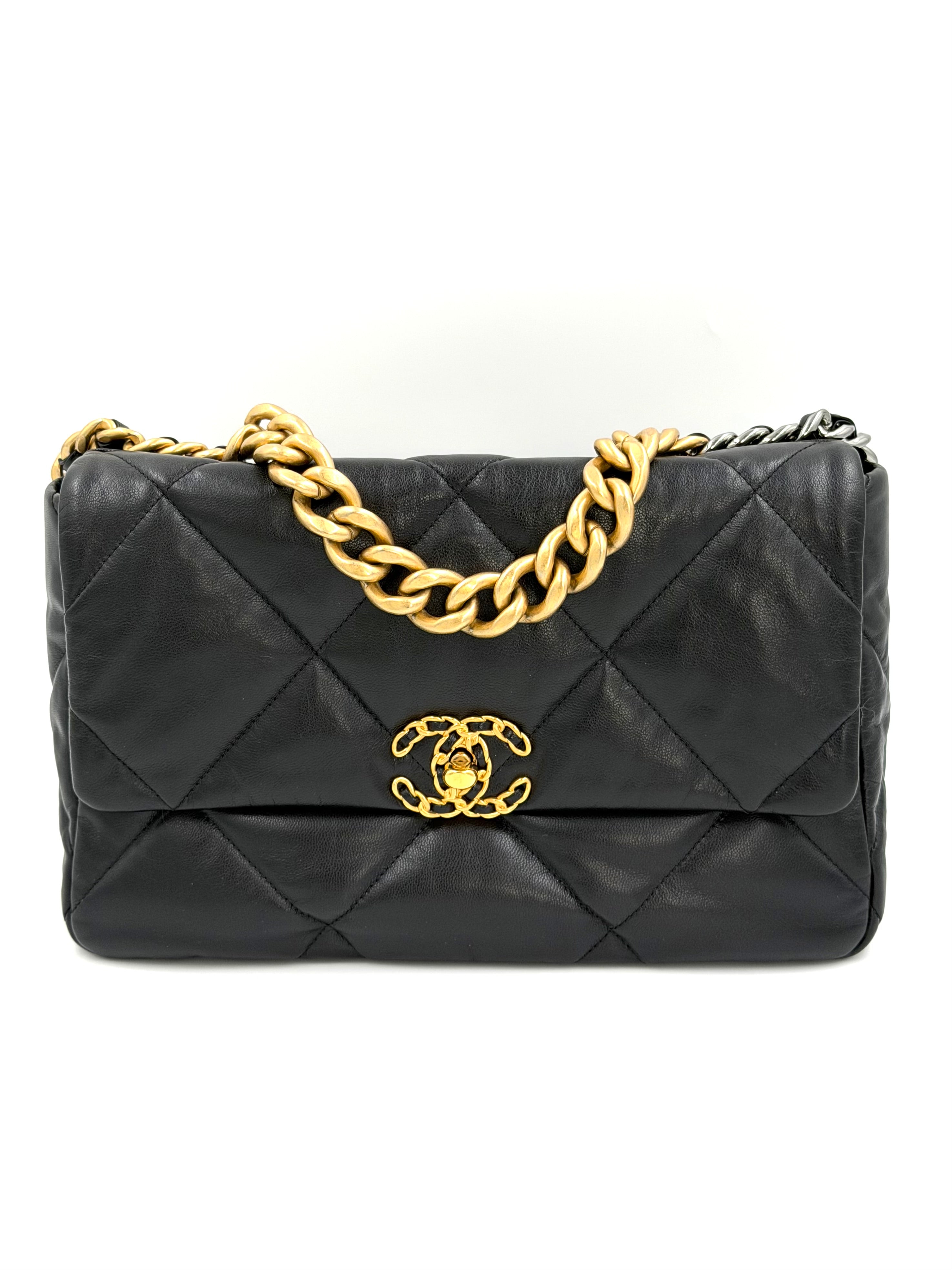 Pre-owned Chanel 19 Black With Mixed Metal Hardware Large - Authenticated