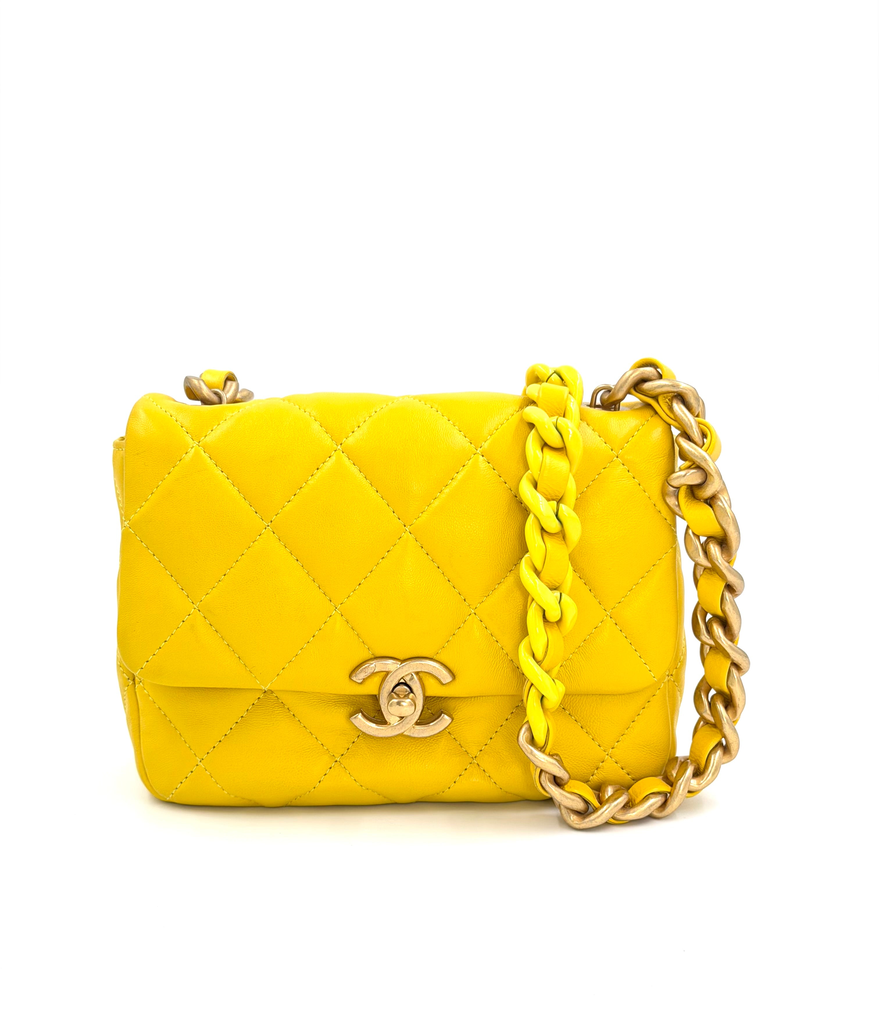 Pre-Owned Yellow Quilted Lambskin Candy Chain Flap - Authenticated