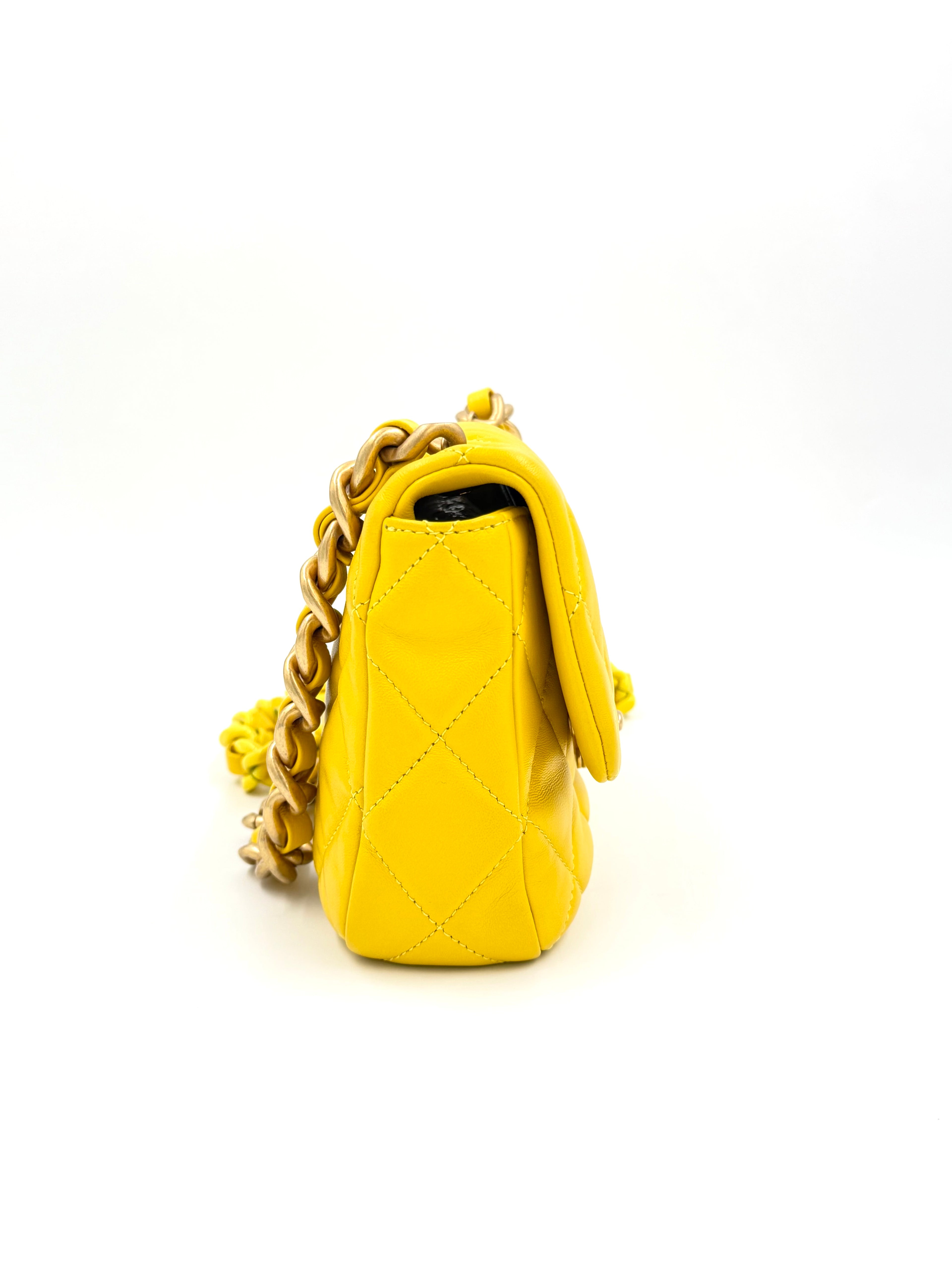 Pre-Owned Yellow Quilted Lambskin Candy Chain Flap - Authenticated