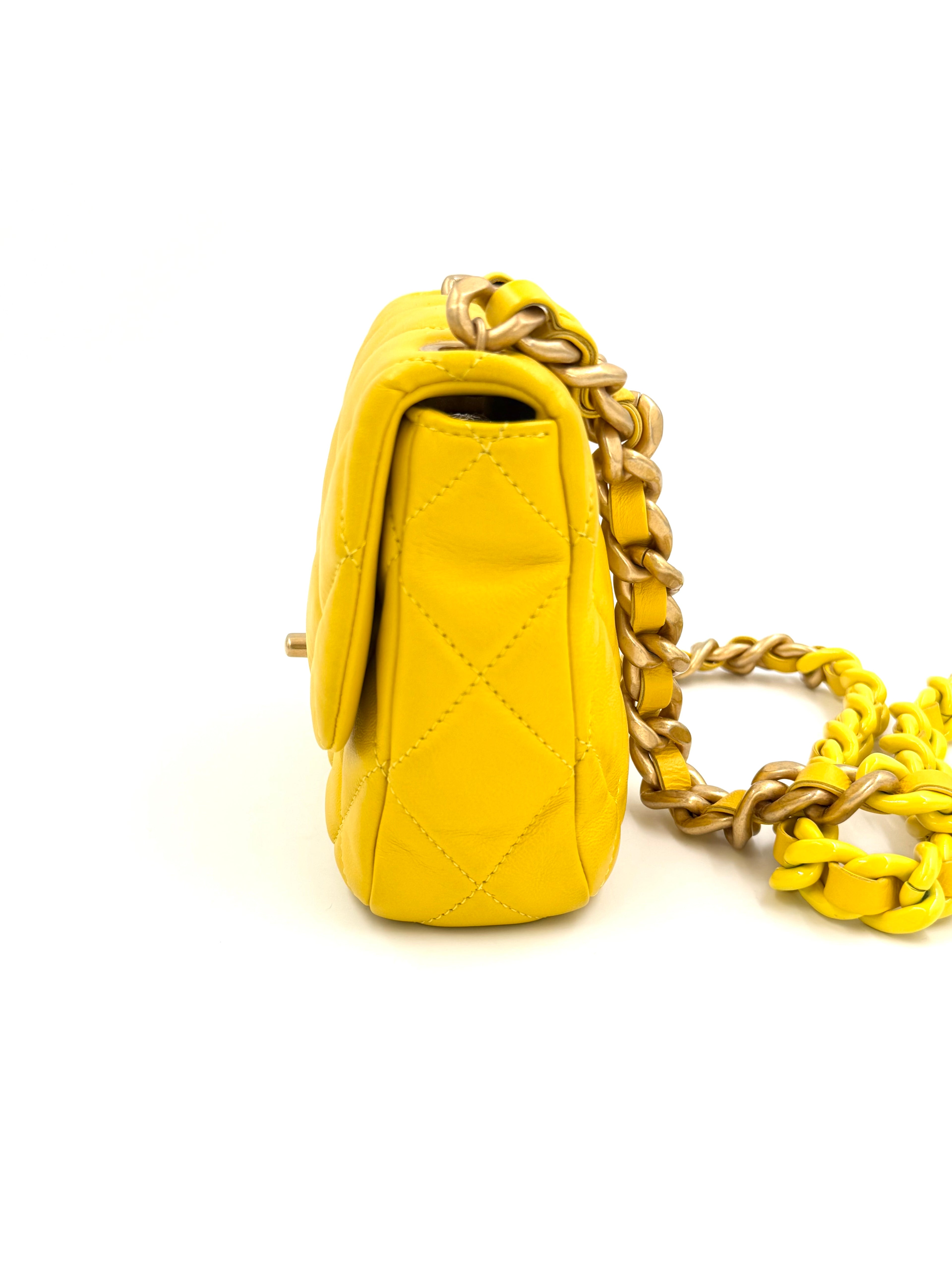 Pre-Owned Yellow Quilted Lambskin Candy Chain Flap - Authenticated