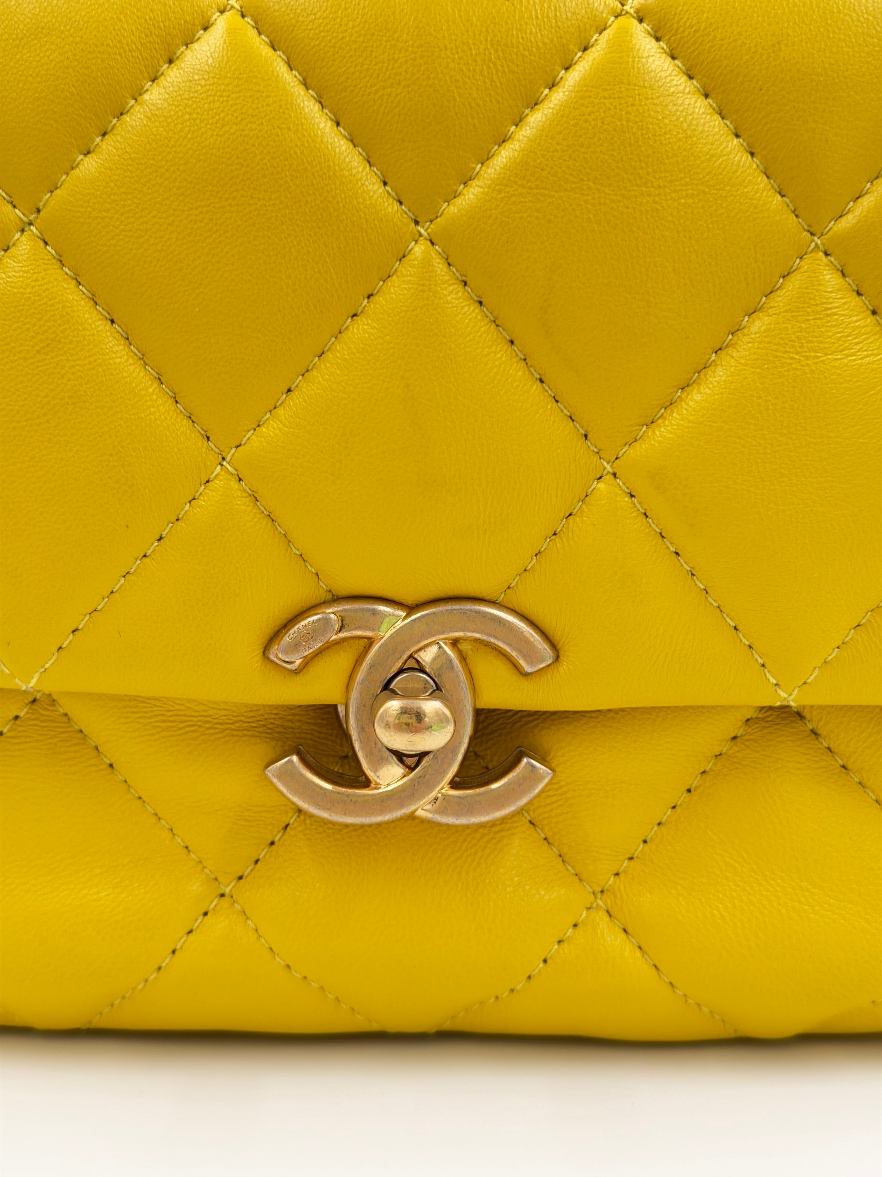 Pre-Owned Yellow Quilted Lambskin Candy Chain Flap - Authenticated