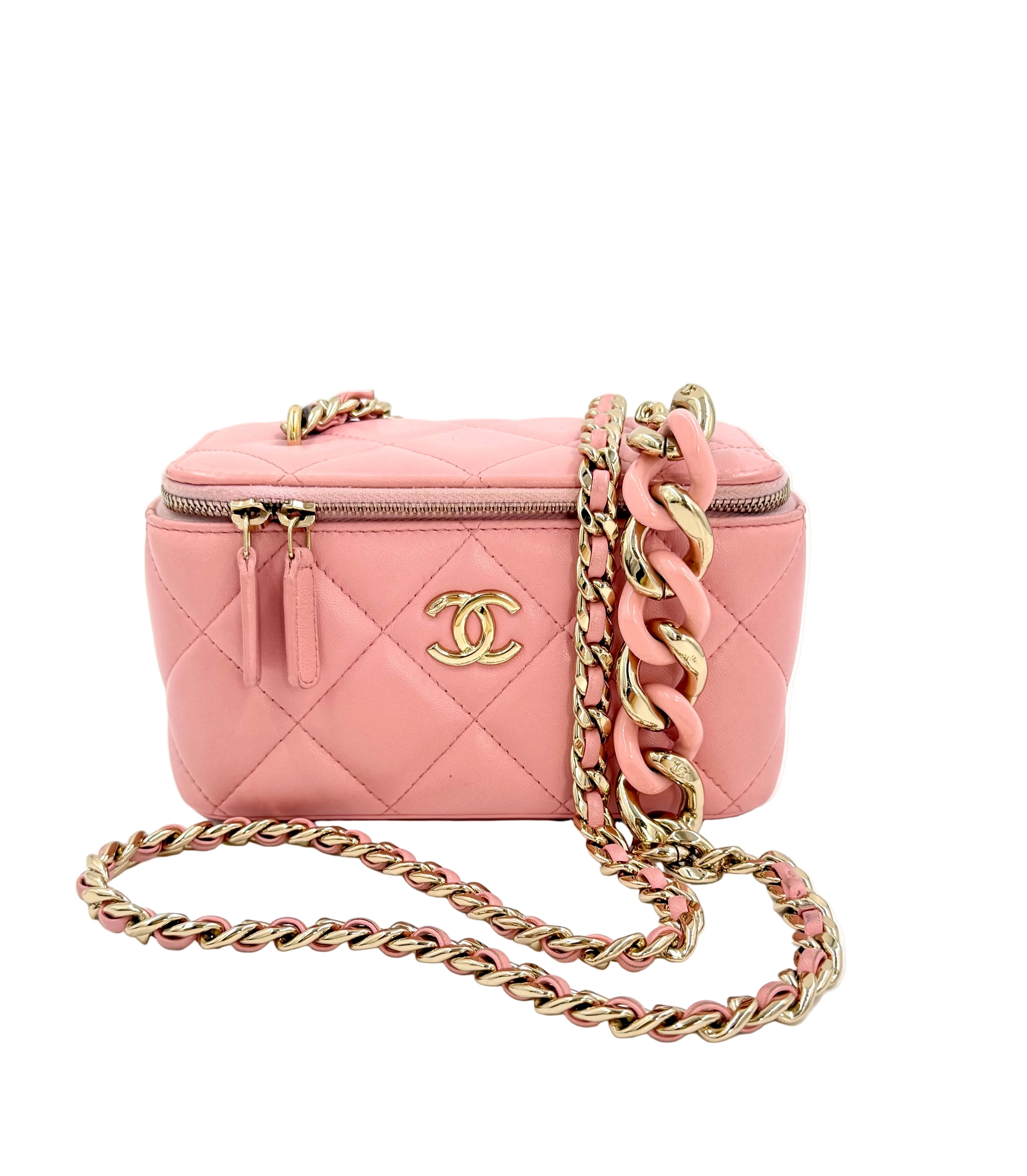 Pre-Owned Chanel Elegant Chain Vanity Case Quilted Leather Shoulder Bag Pink - Authenticated