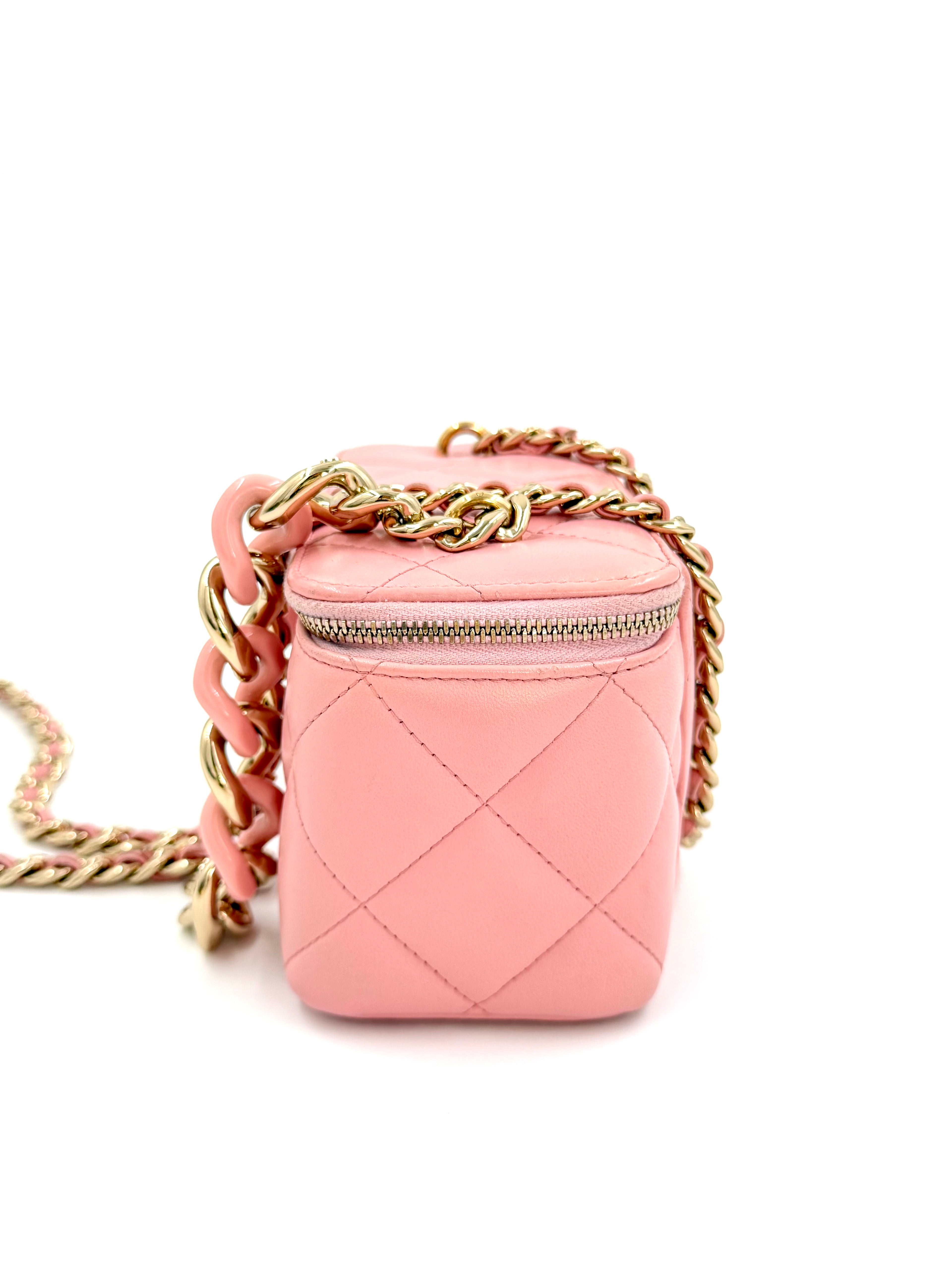 Pre-Owned Chanel Elegant Chain Vanity Case Quilted Leather Shoulder Bag Pink - Authenticated