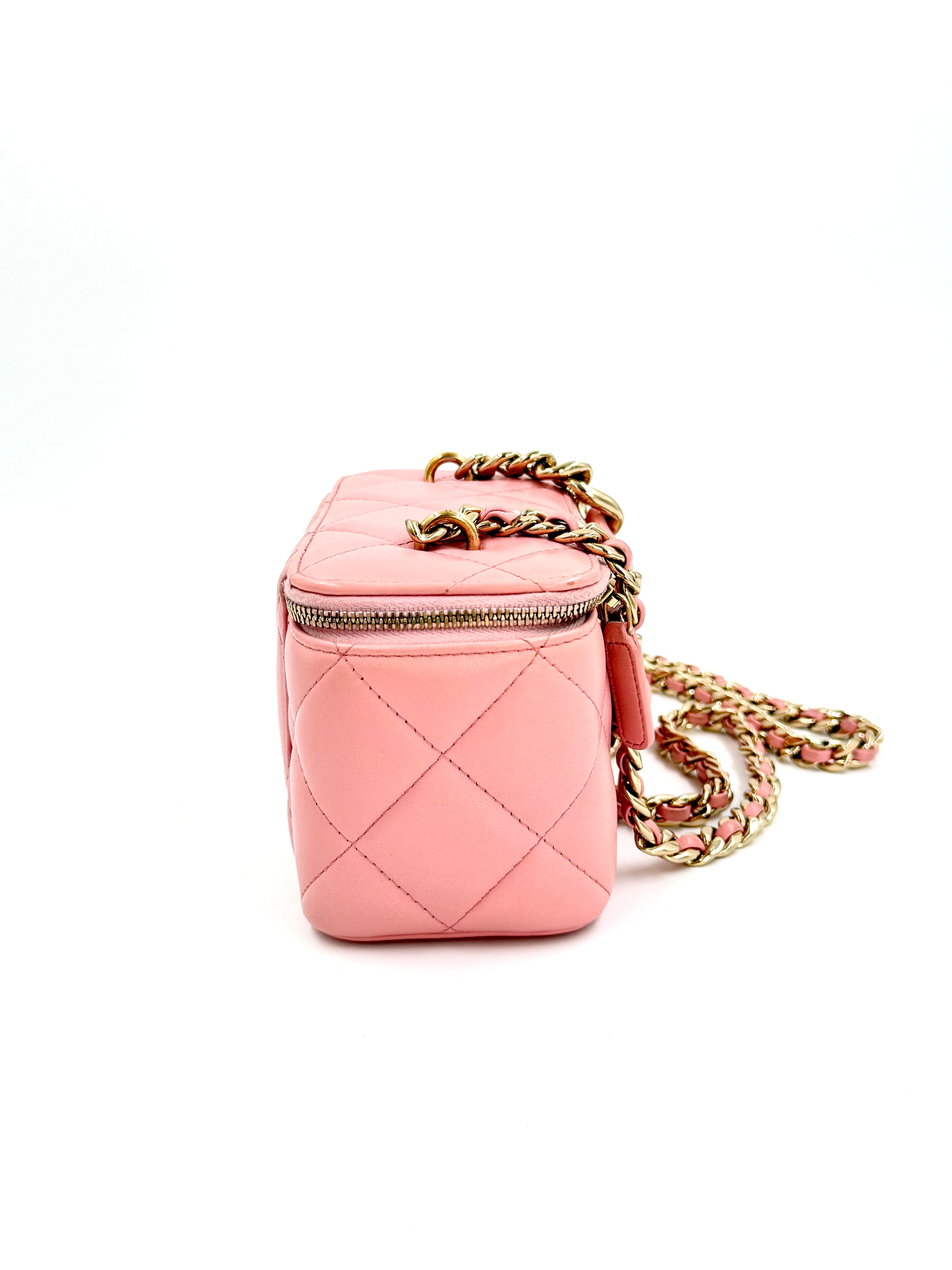 Pre-Owned Chanel Elegant Chain Vanity Case Quilted Leather Shoulder Bag Pink - Authenticated