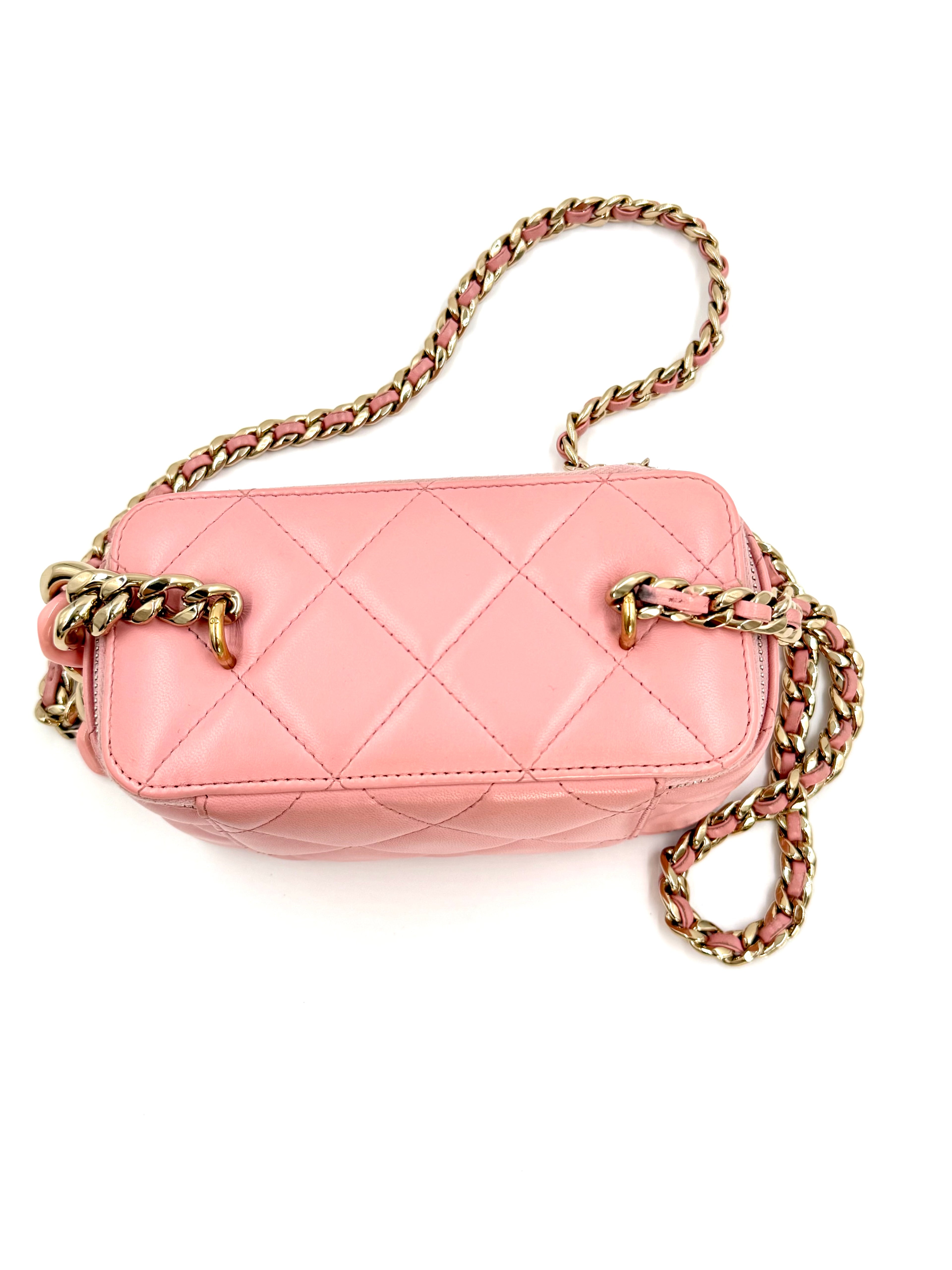 Pre-Owned Chanel Elegant Chain Vanity Case Quilted Leather Shoulder Bag Pink - Authenticated
