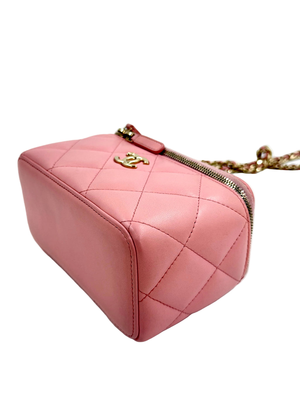 Pre-Owned Chanel Elegant Chain Vanity Case Quilted Leather Shoulder Bag Pink - Authenticated